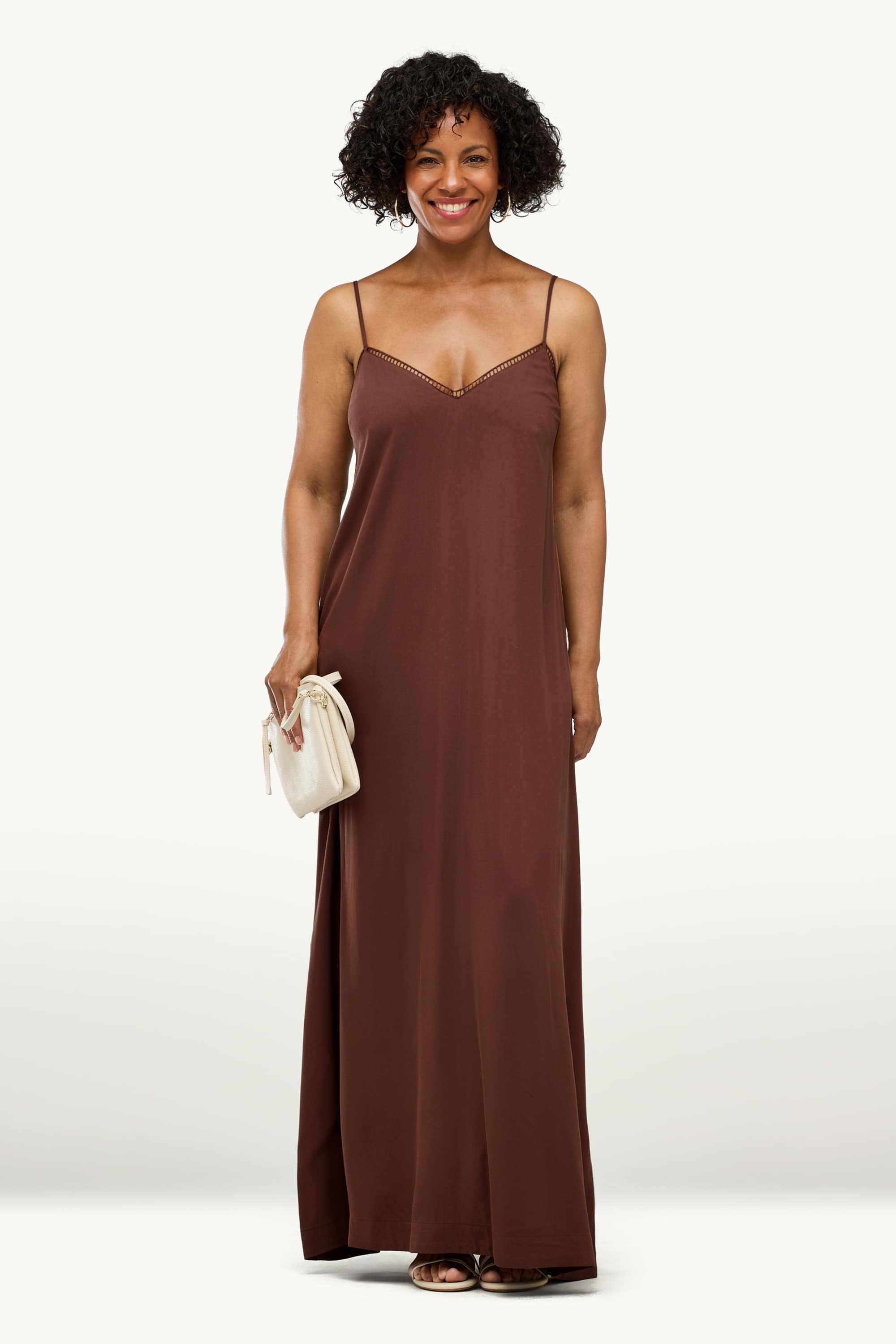 V-neck dress - straight fit brown