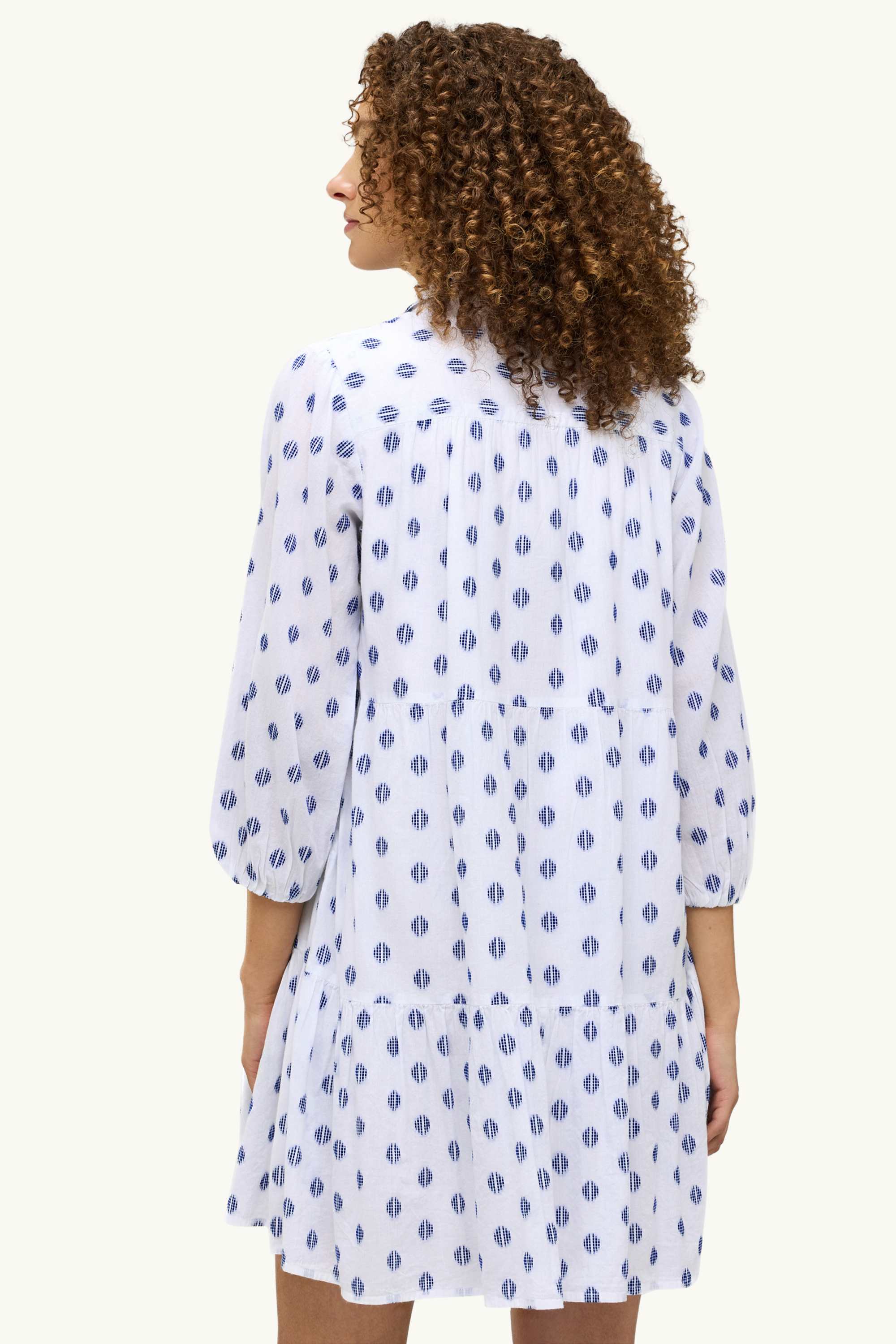 A-line dress - polka dot white / blue