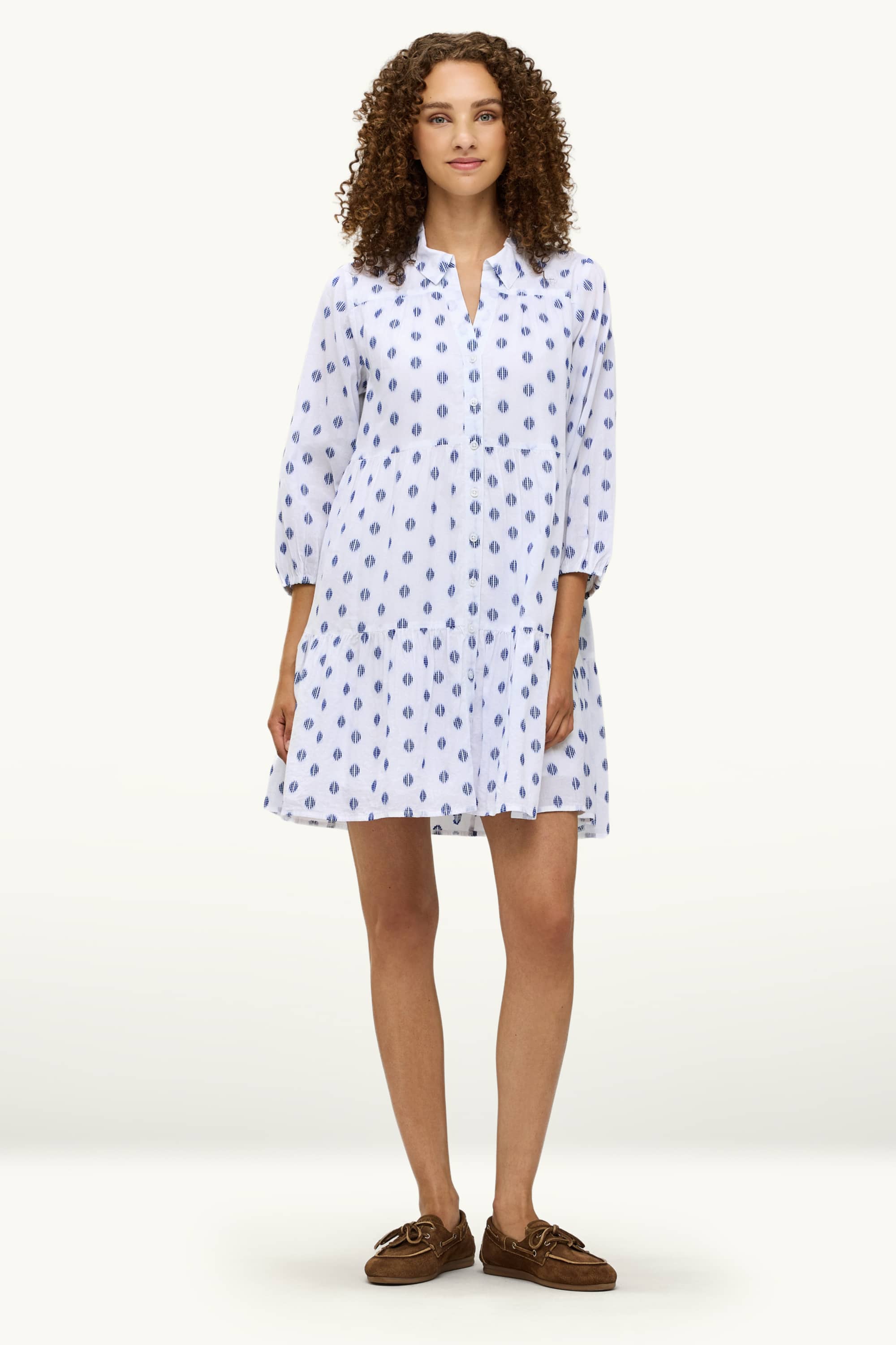 A-line dress - polka dot white / blue