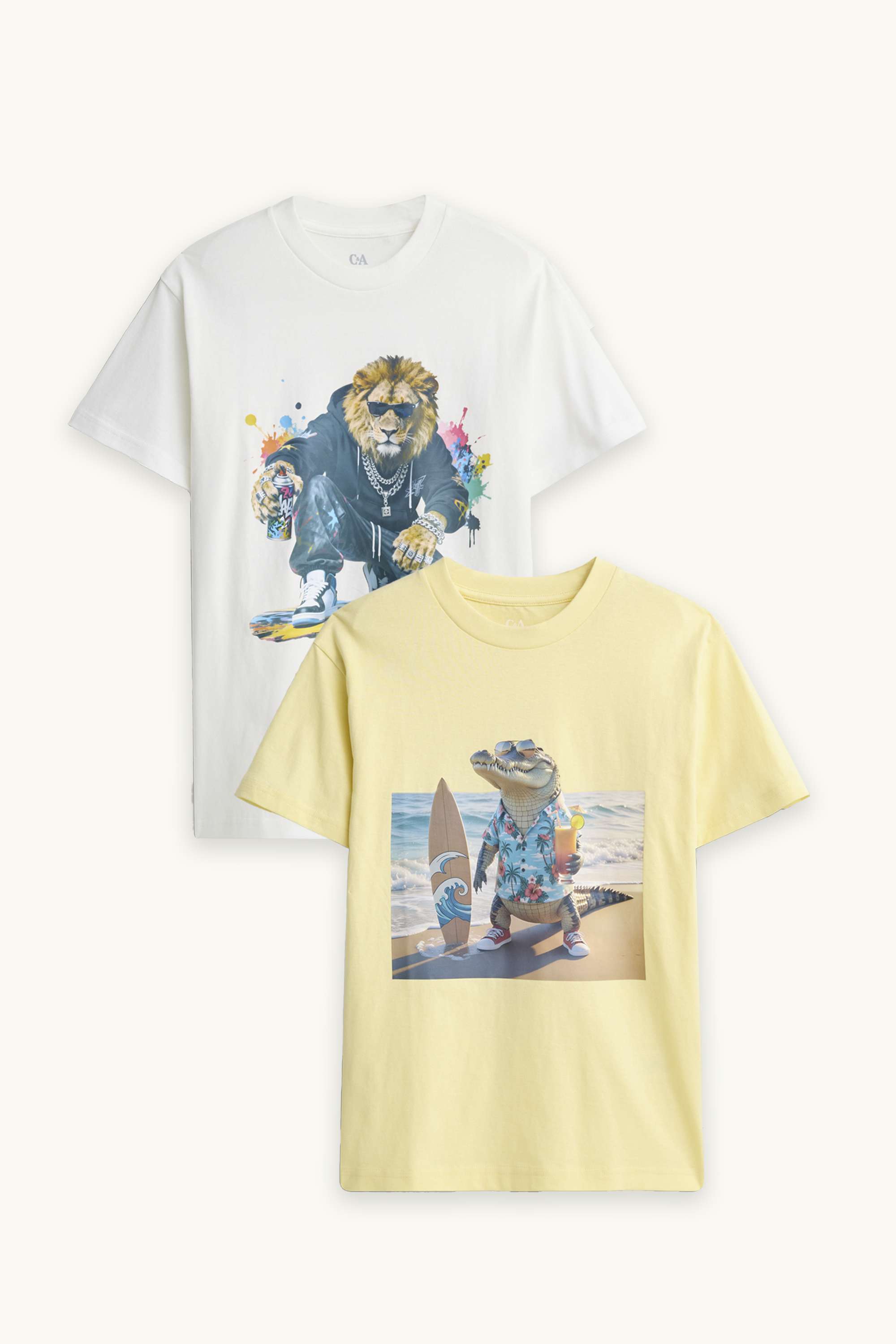 Multipack of 2 - crocodile and lion - short sleeve T-shirt white / yellow