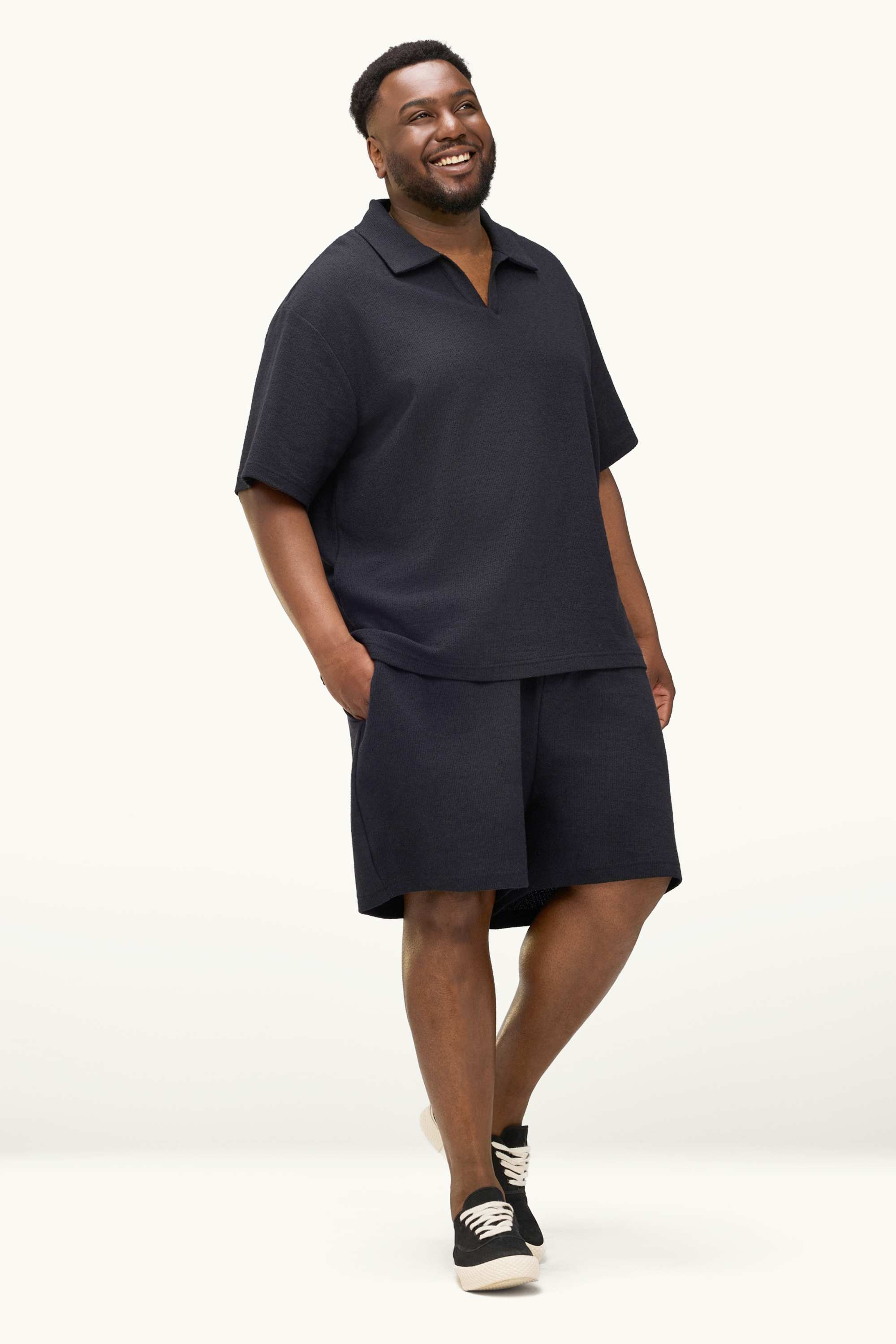 Polo shirt - relaxed fit - textured black