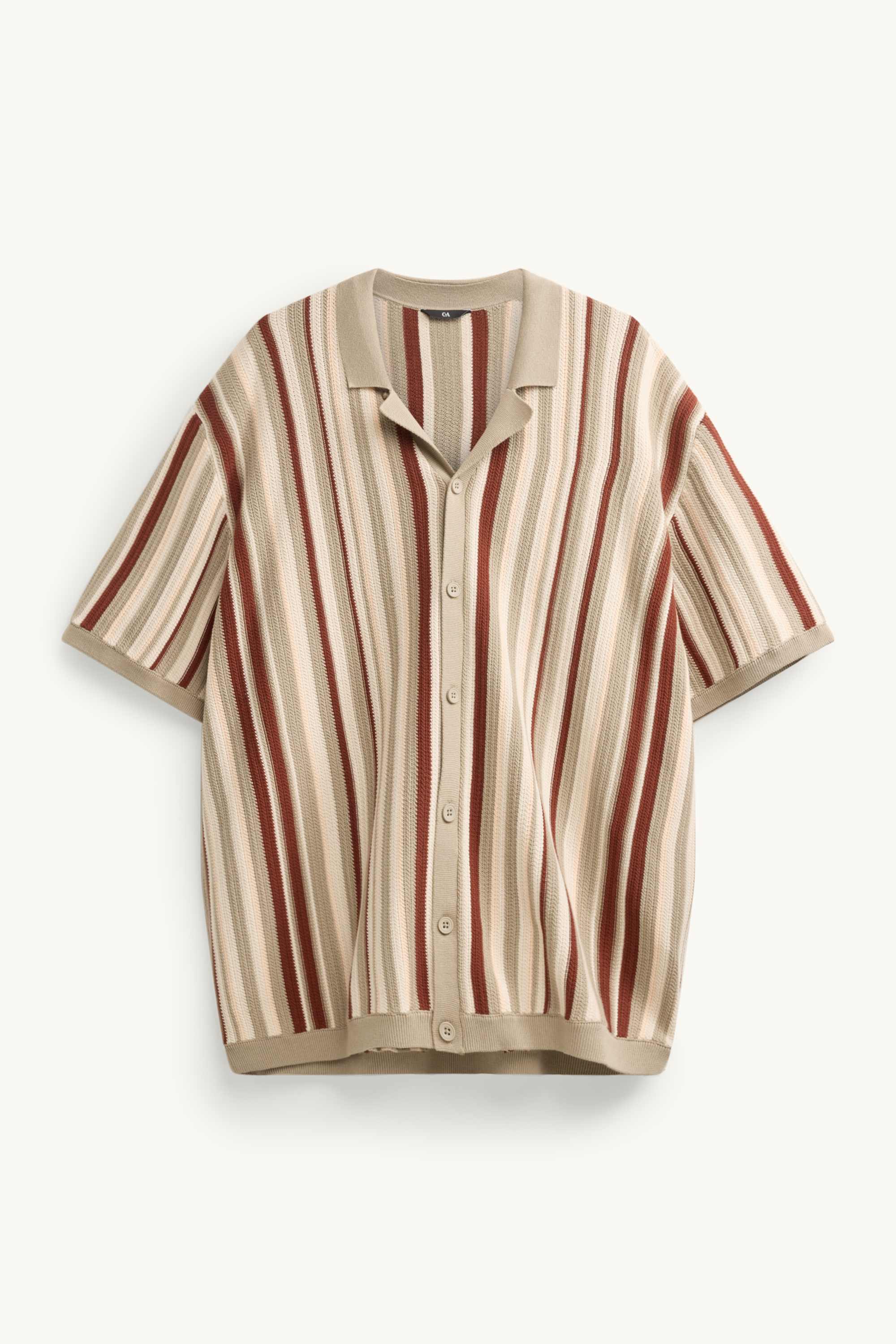 Knitted shirt - regular fit - lapel collar - striped brown
