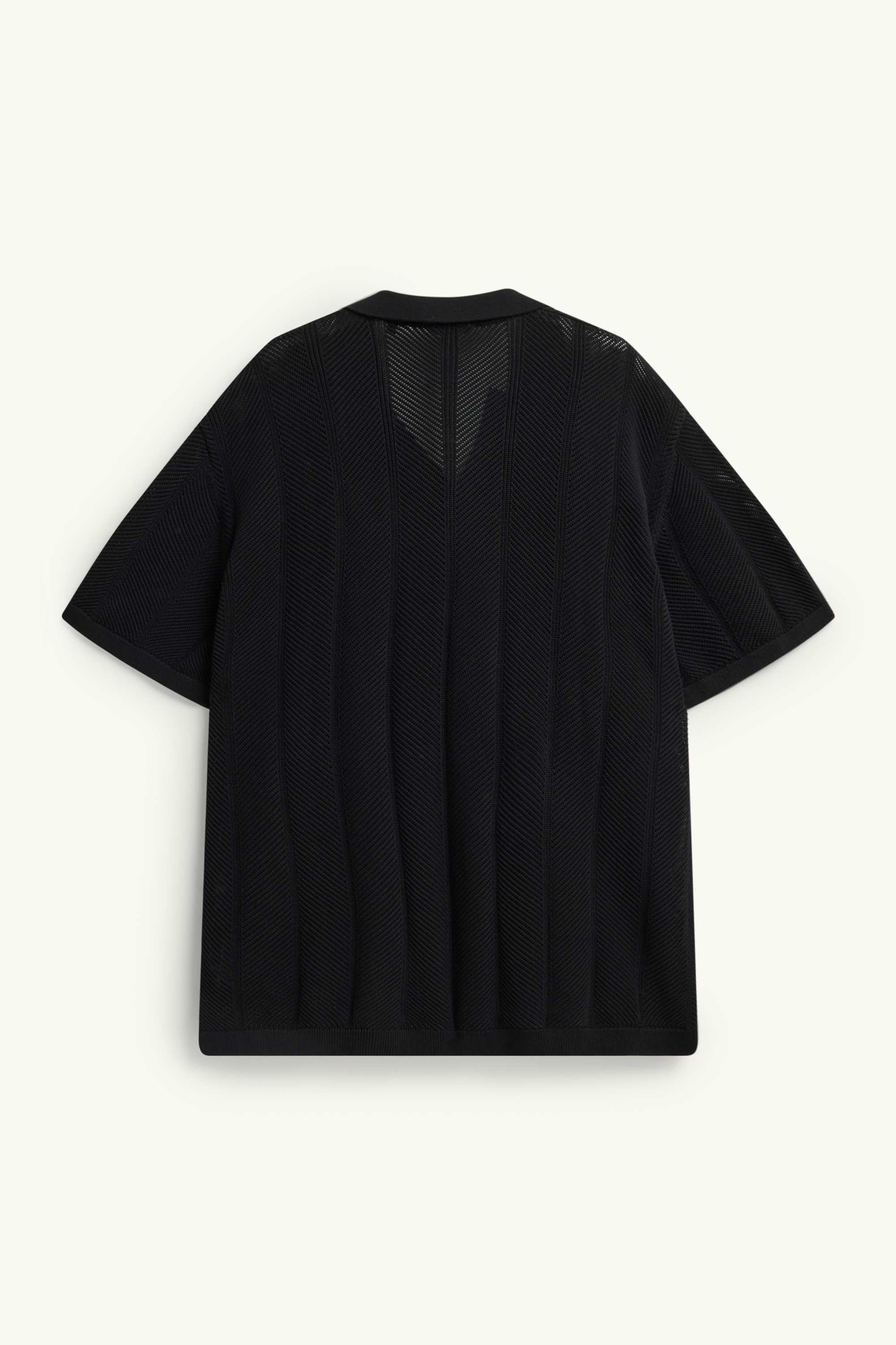 Knitted shirt - regular fit - lapel collar - textured black