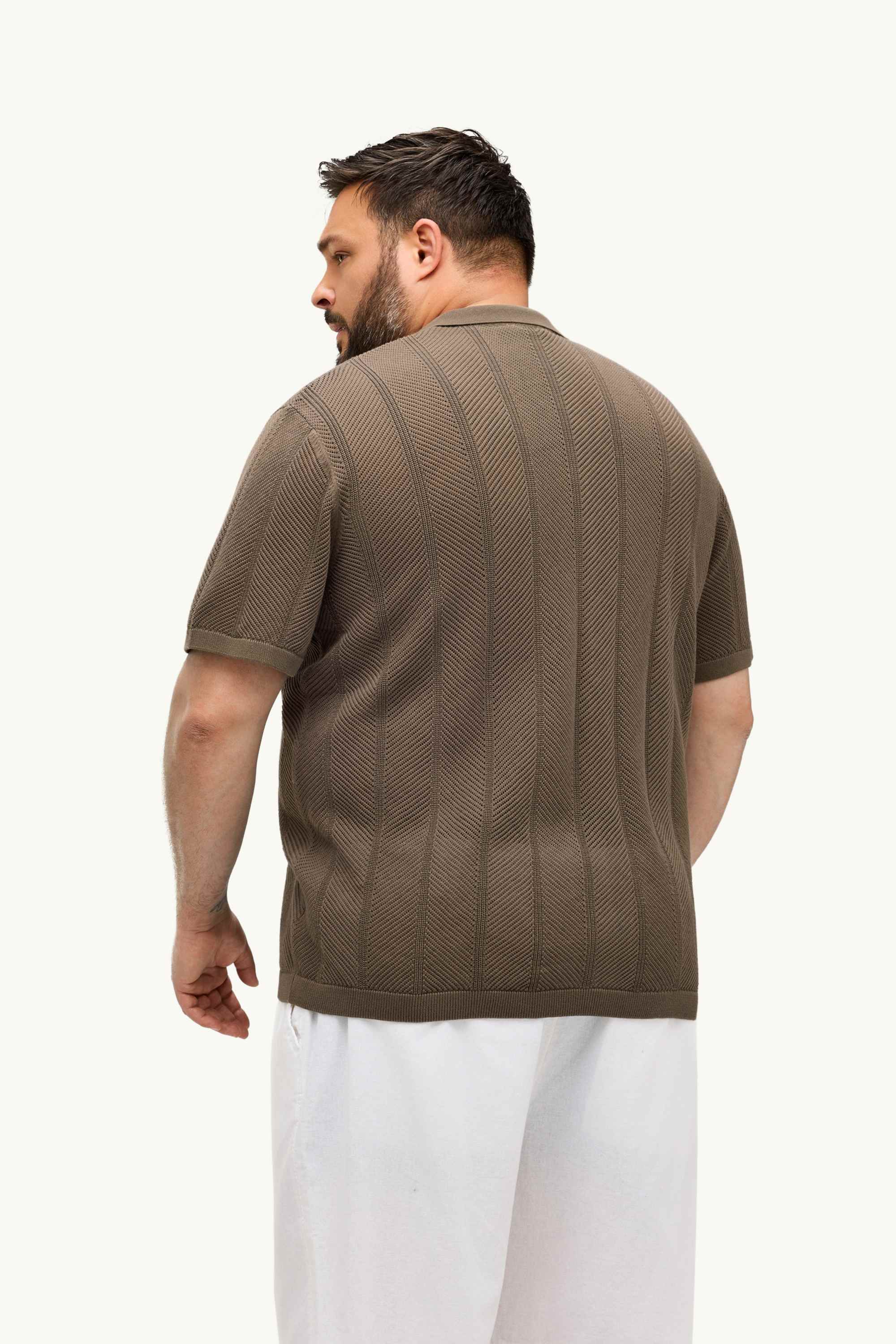 Knitted shirt - regular fit - lapel collar - textured brown