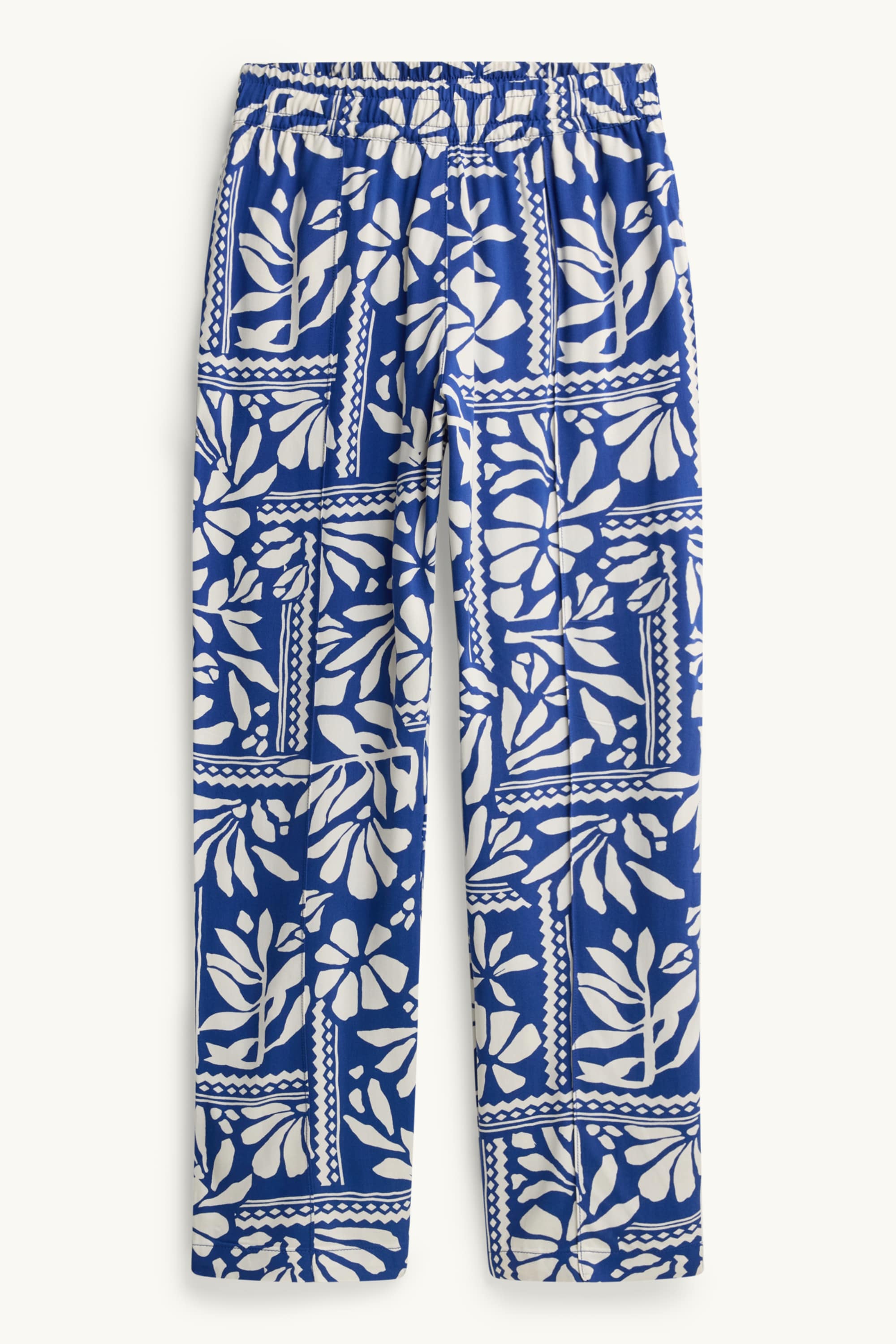 Cloth trousers - mid-rise waist - straight fit - patterned white / blue