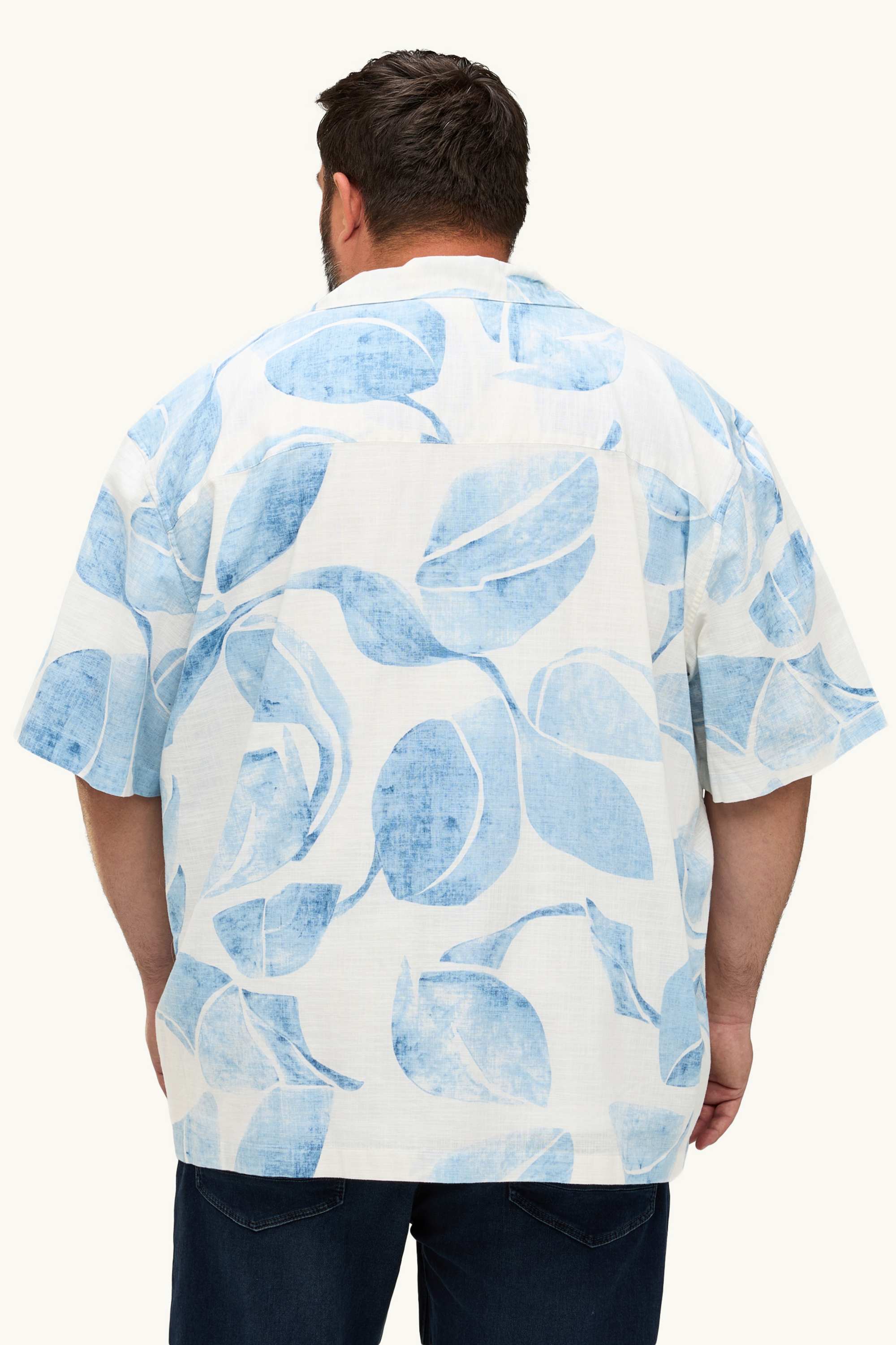 Shirt - loose fit - lapel collar - patterned white / blue