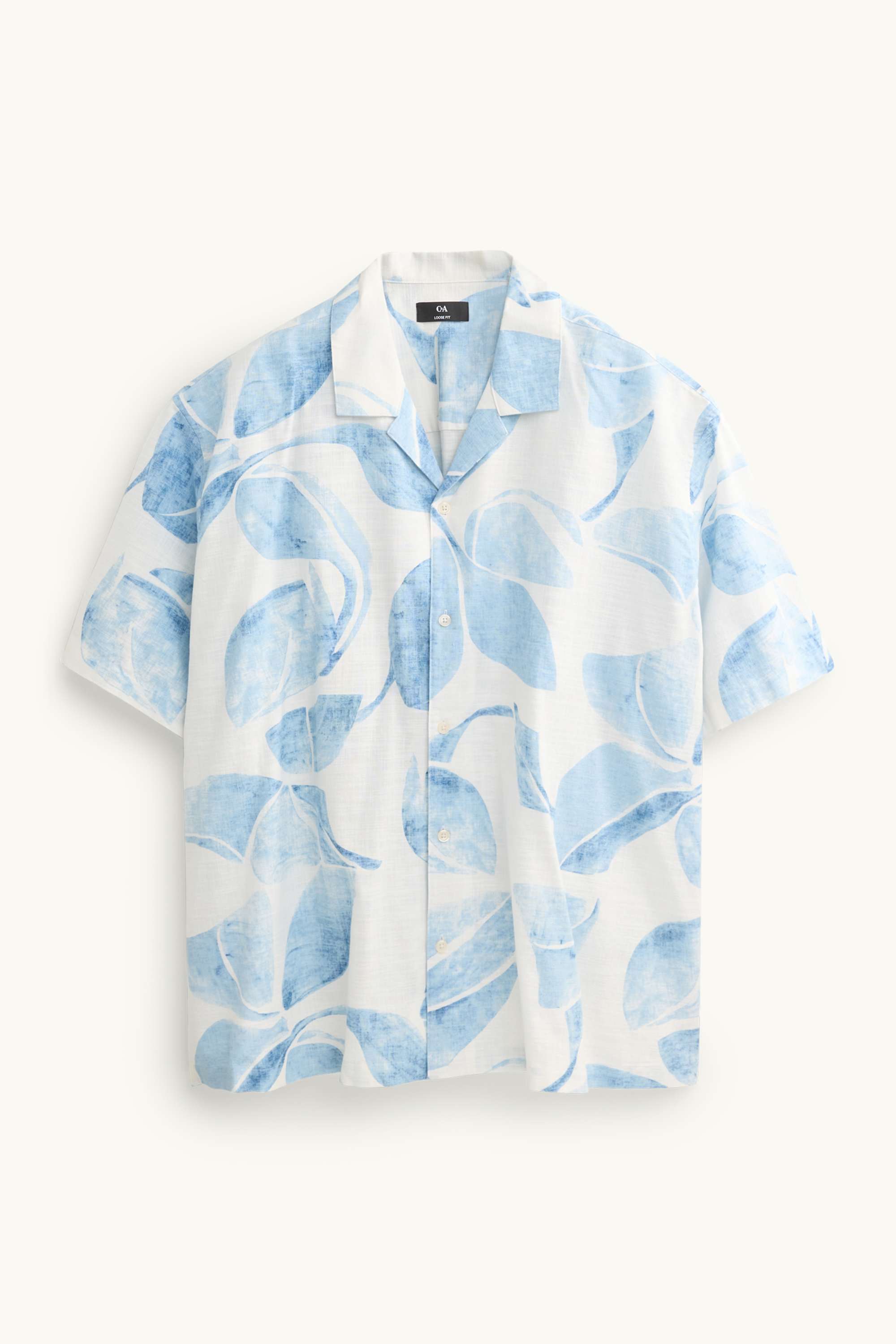Shirt - loose fit - lapel collar - patterned white / blue