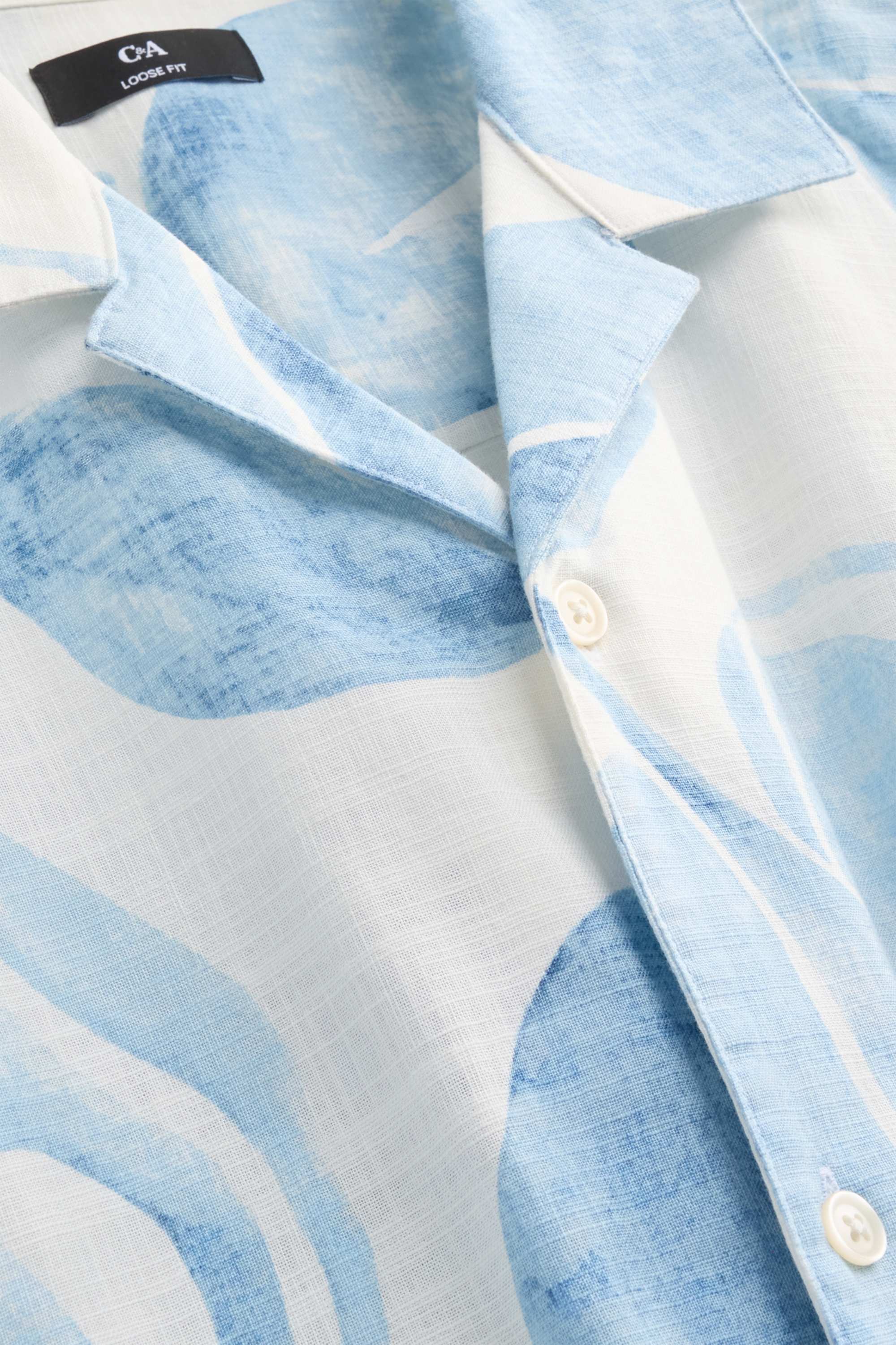 Shirt - loose fit - lapel collar - patterned white / blue