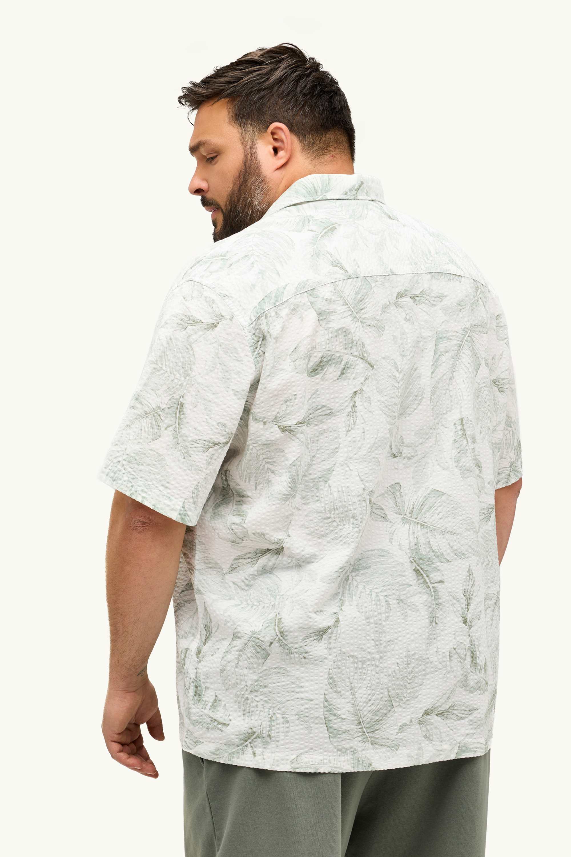 Shirt - regular fit - textured - patterned green / cremewhite