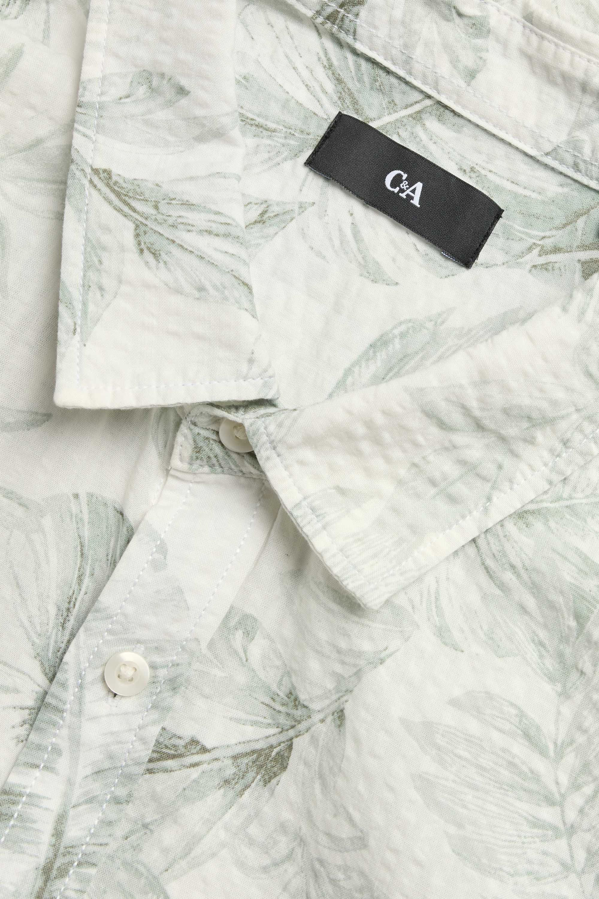 Shirt - regular fit - textured - patterned green / cremewhite