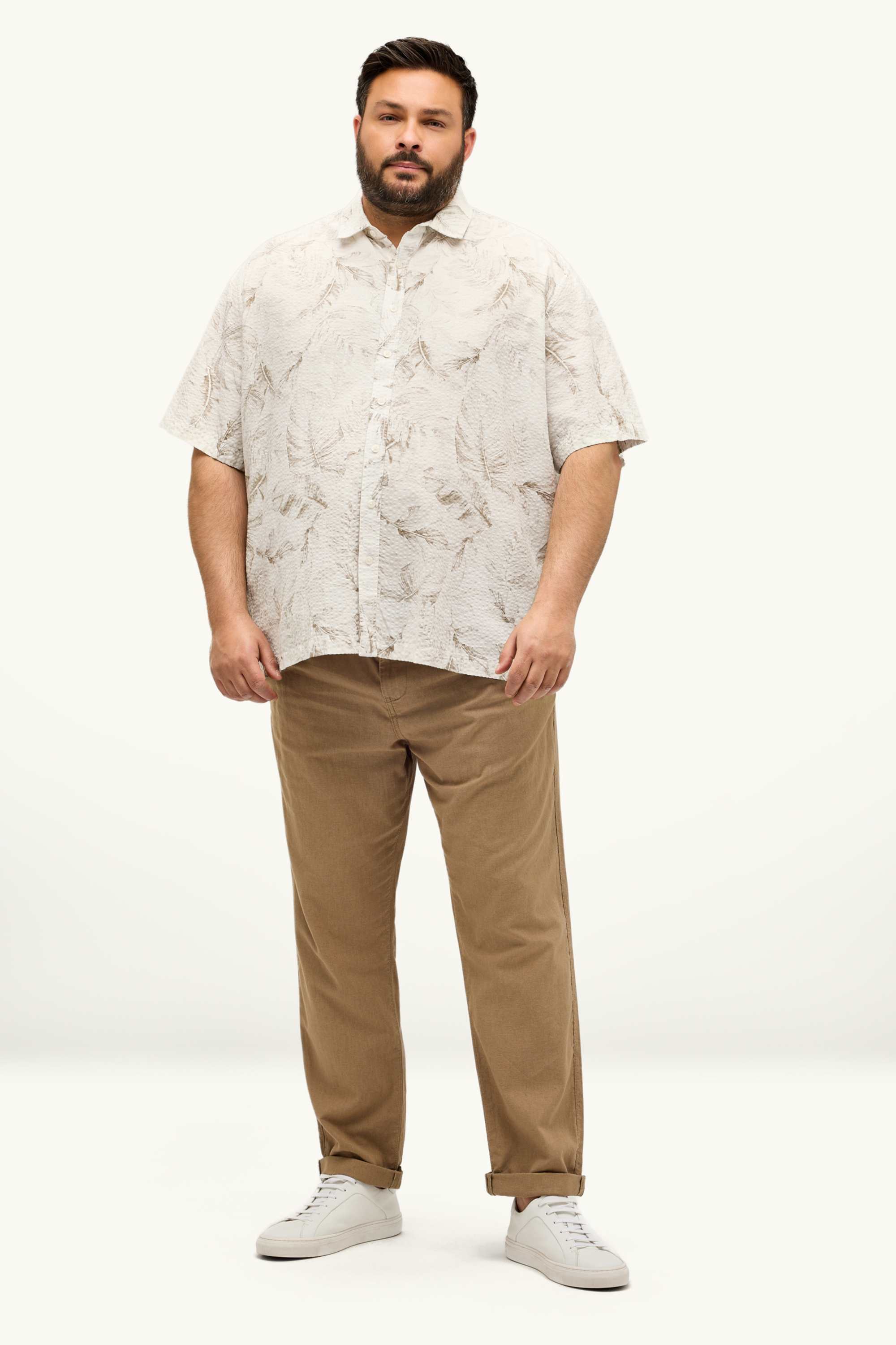 Shirt - regular fit - textured - patterned beige