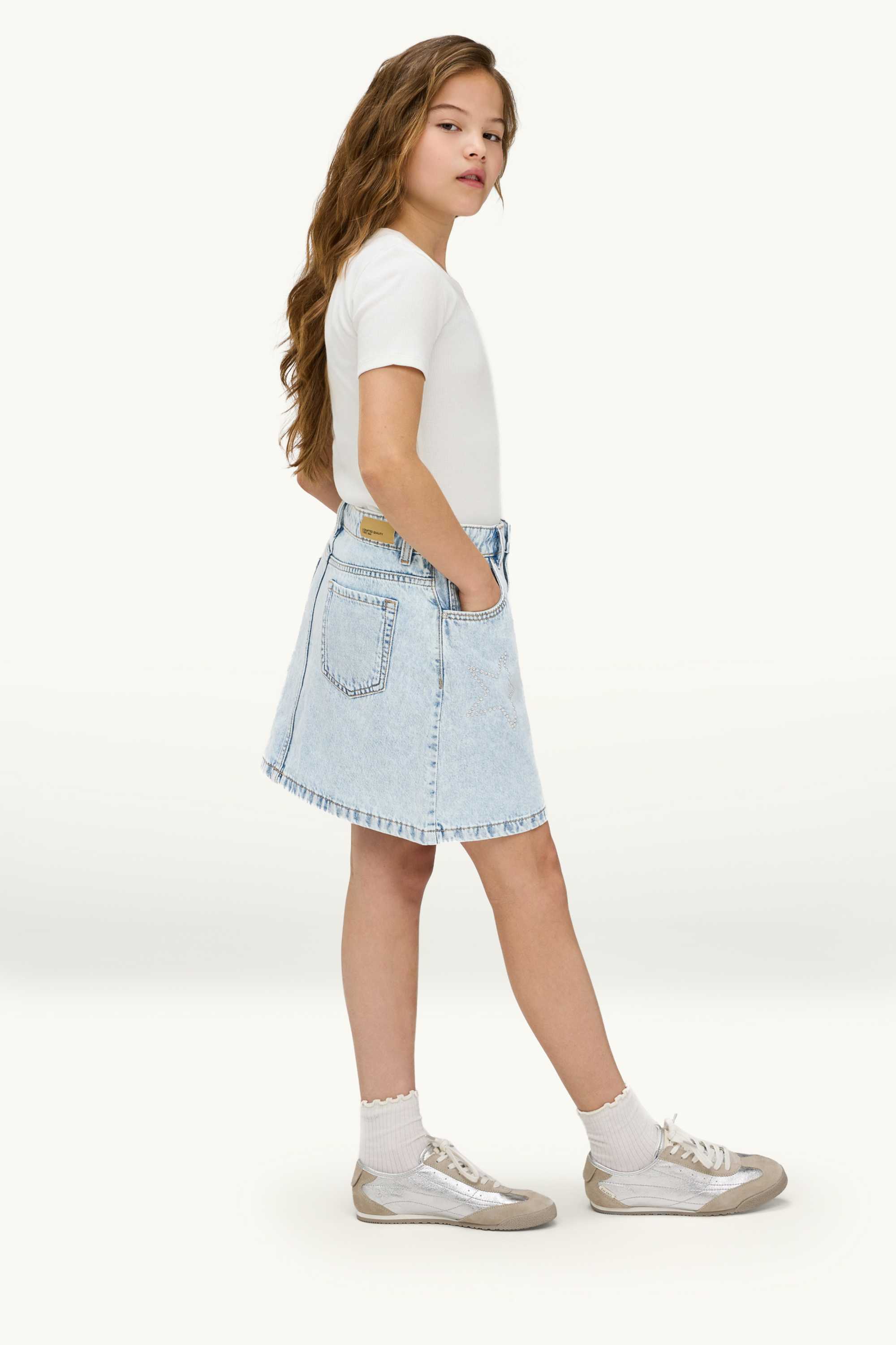 Stars - denim skirt with rhinestones light blue