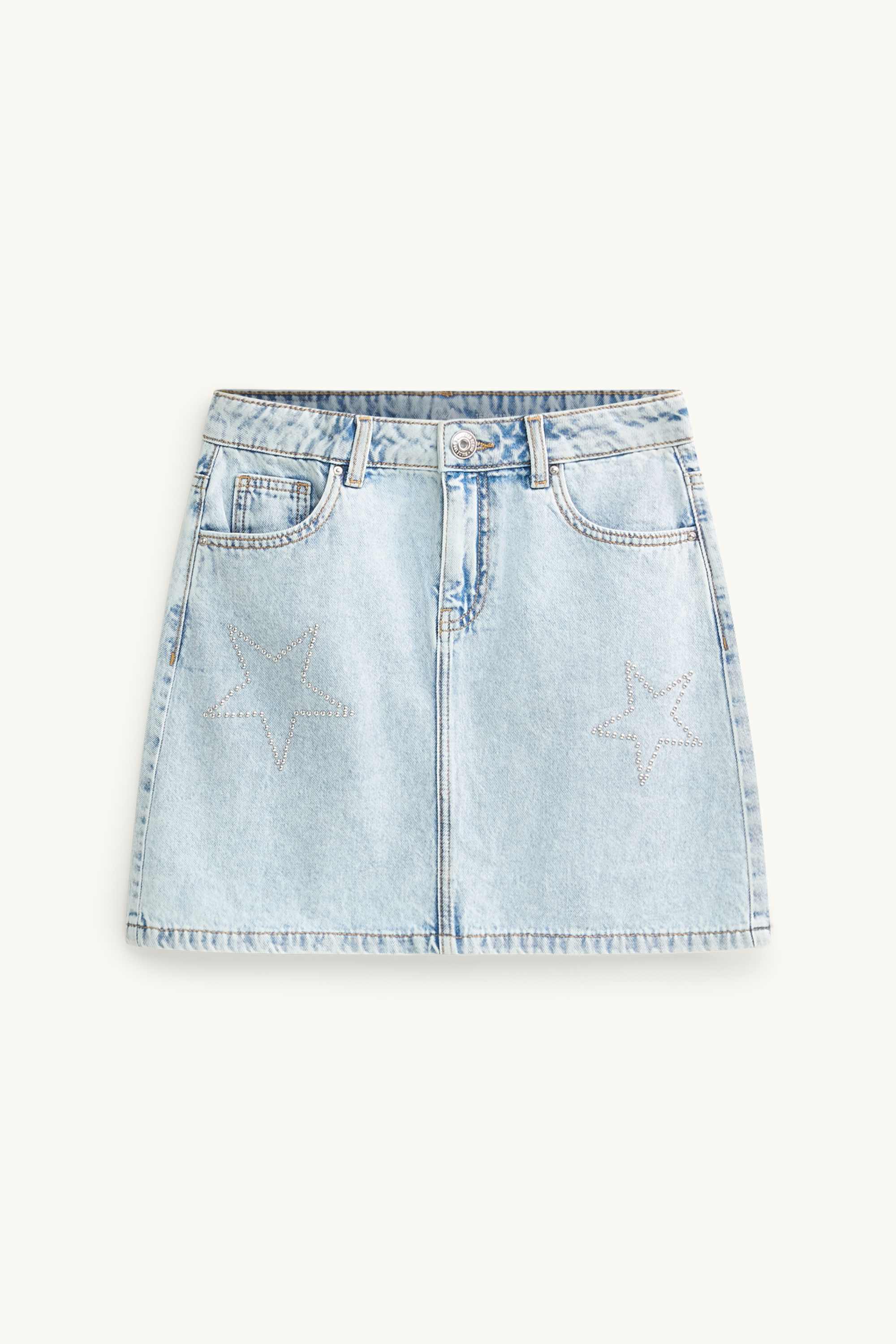 Stars - denim skirt with rhinestones light blue