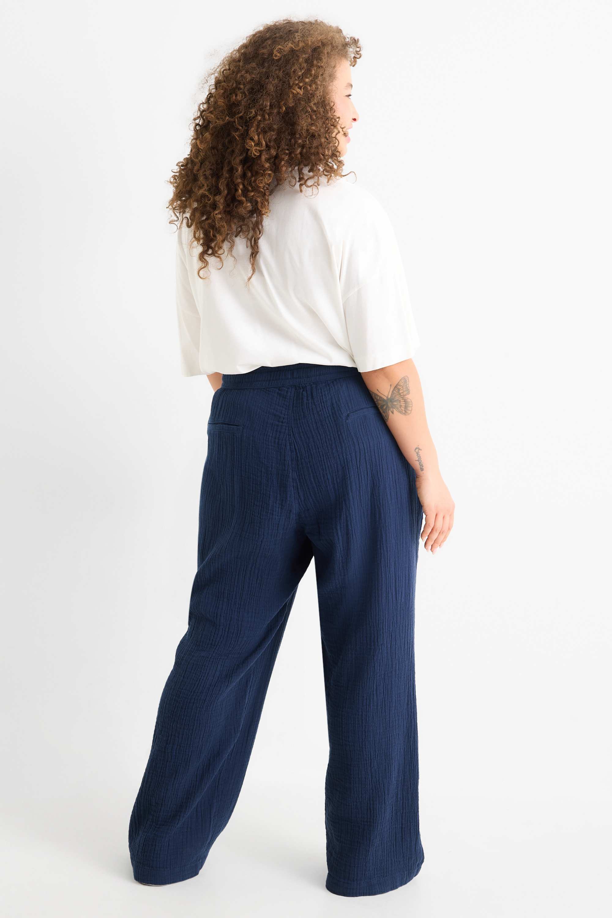 Cloth trousers - high waist - relaxed fit dark blue