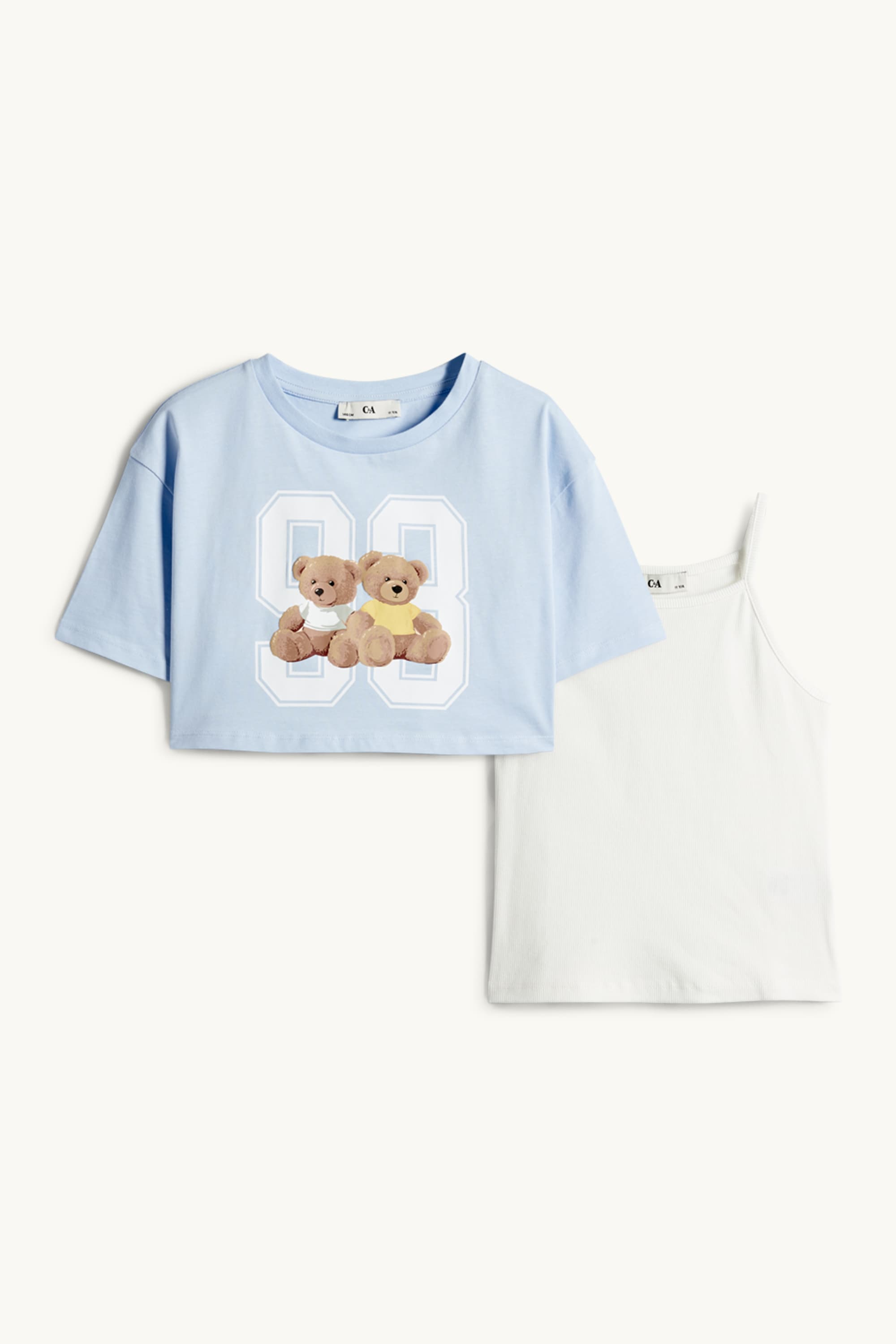 Teddy bear - set - short sleeve T-shirt and top - 2 piece light blue