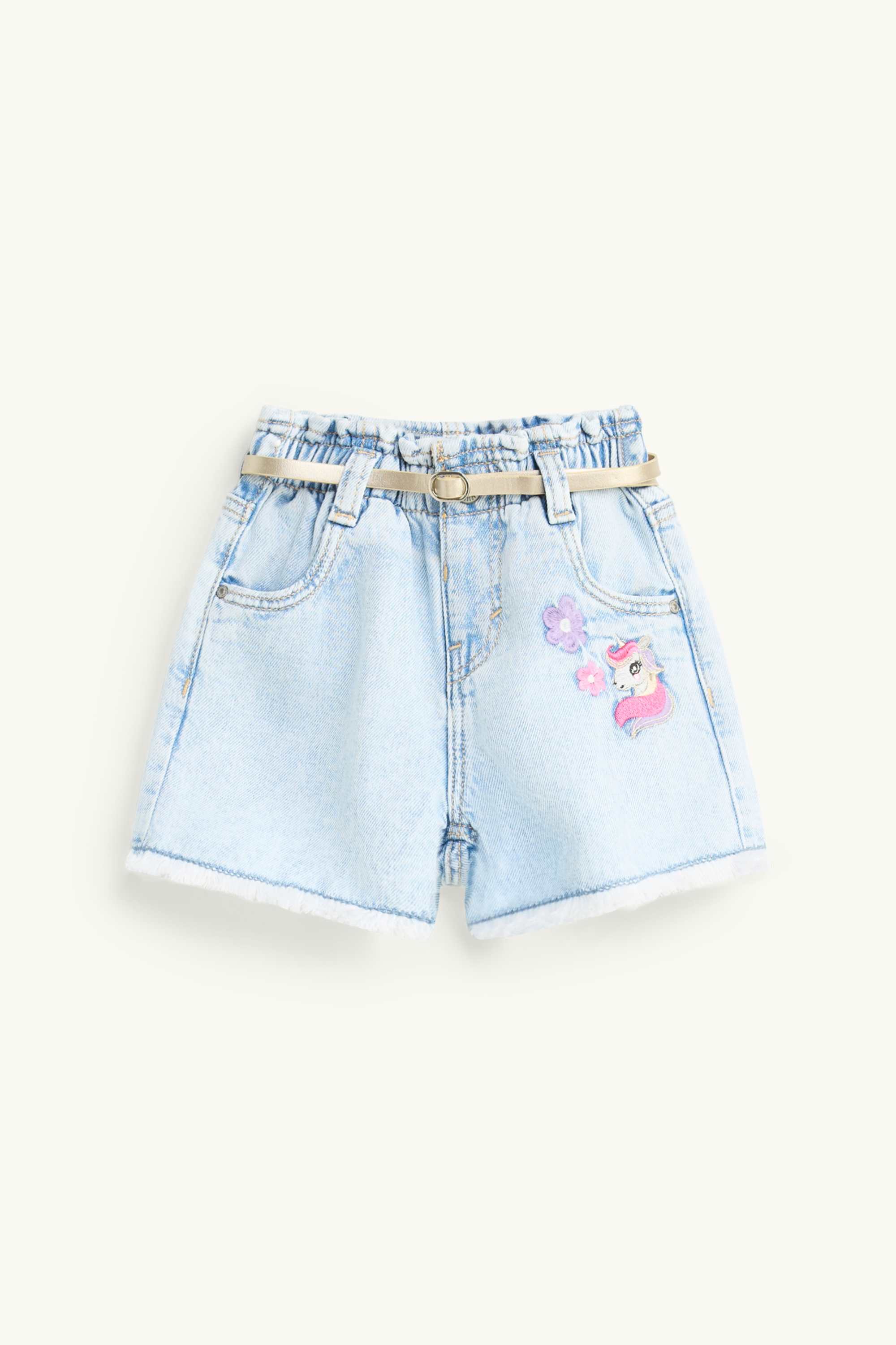 Unicorn and flower - denim shorts with belt denim-light blue