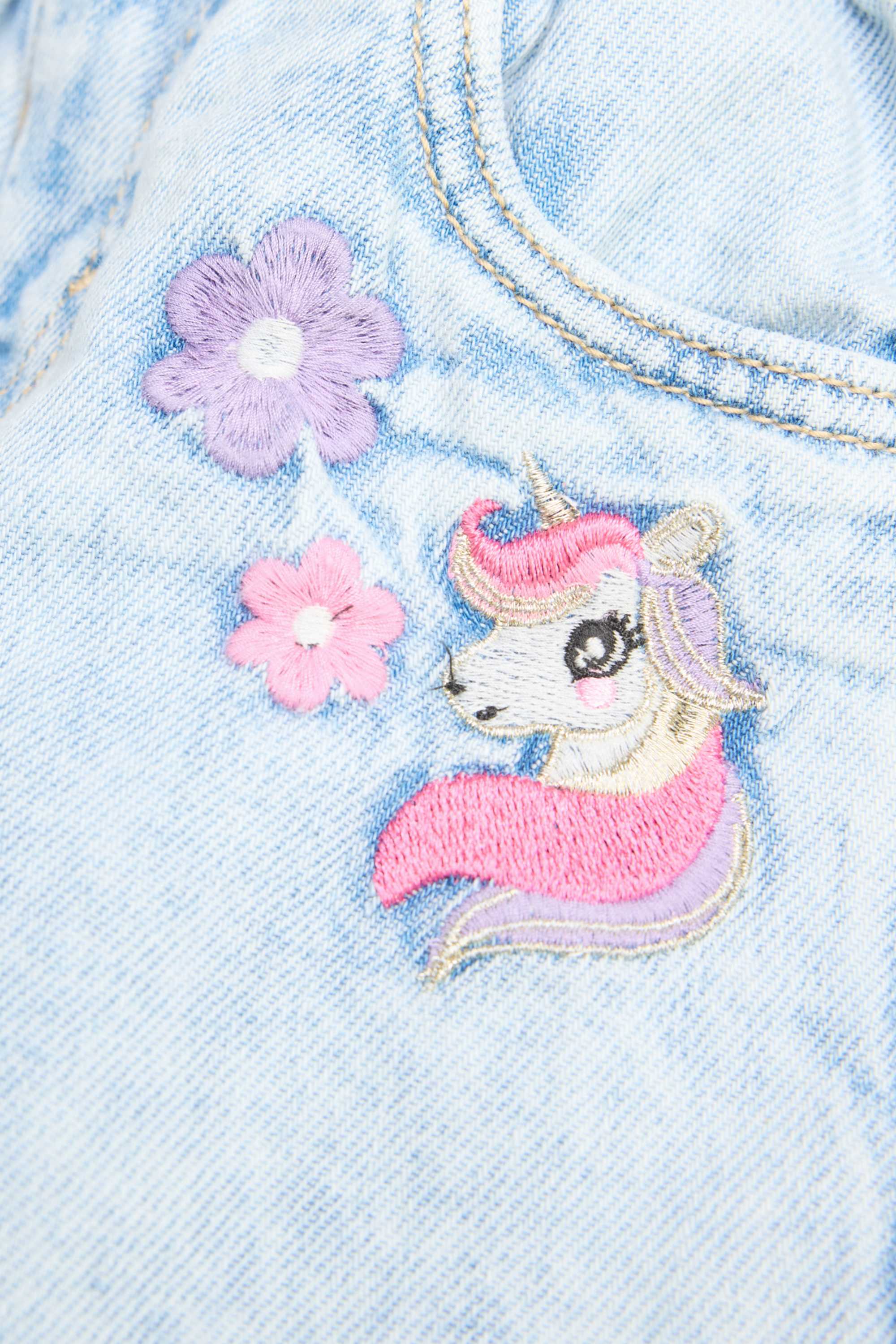 Unicorn and flower - denim shorts with belt denim-light blue
