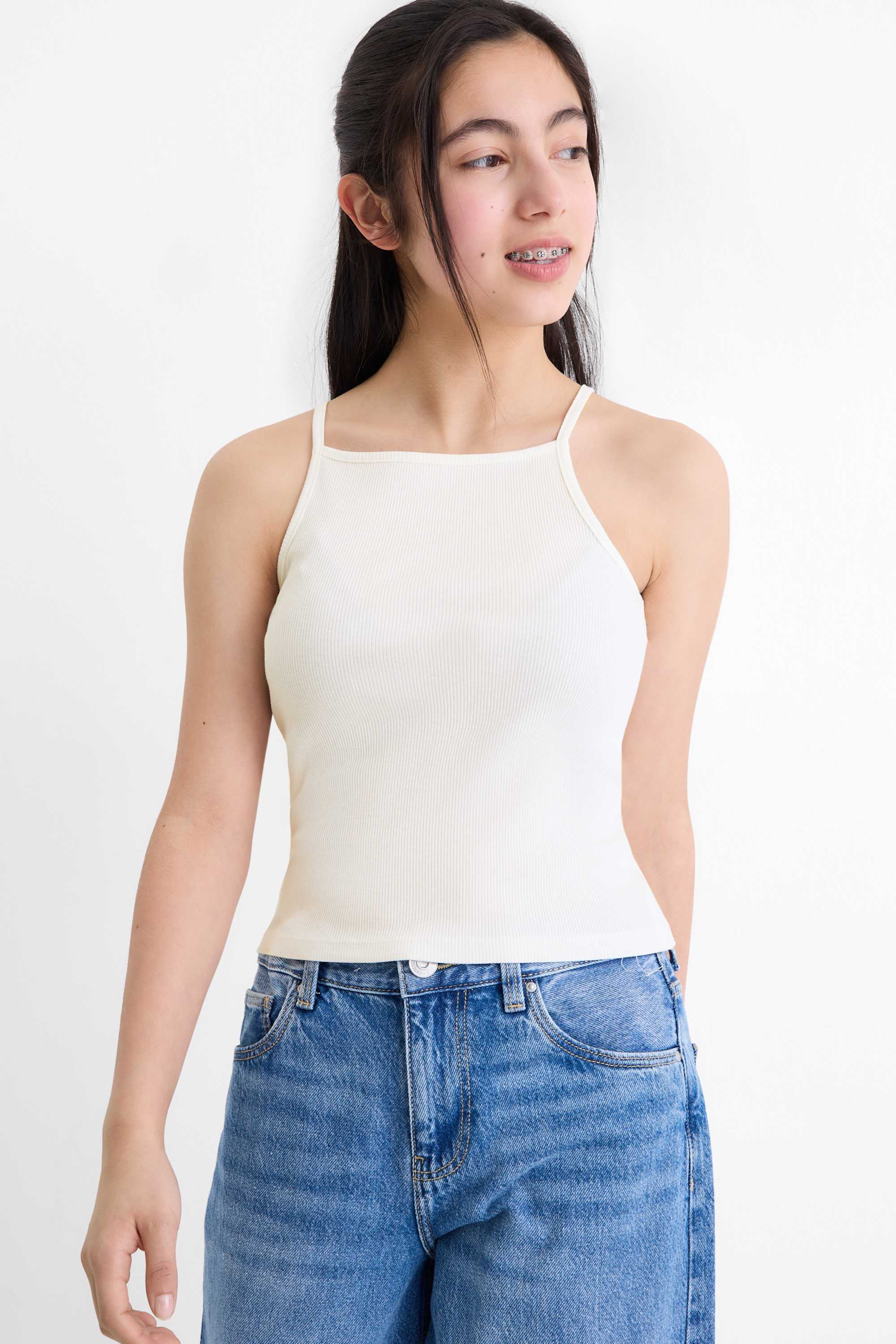 Set - short sleeve T-shirt and top - 2 piece white / rose