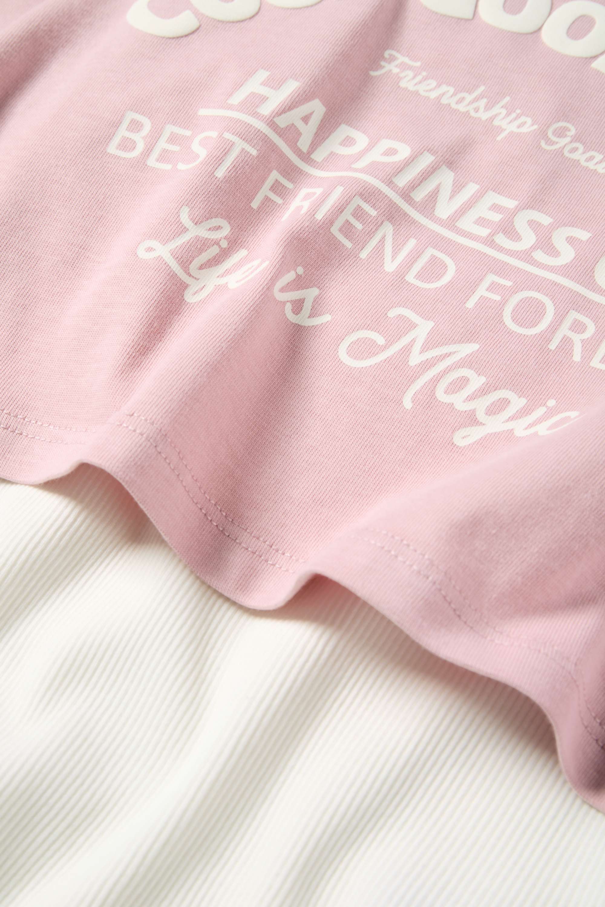Set - short sleeve T-shirt and top - 2 piece white / rose