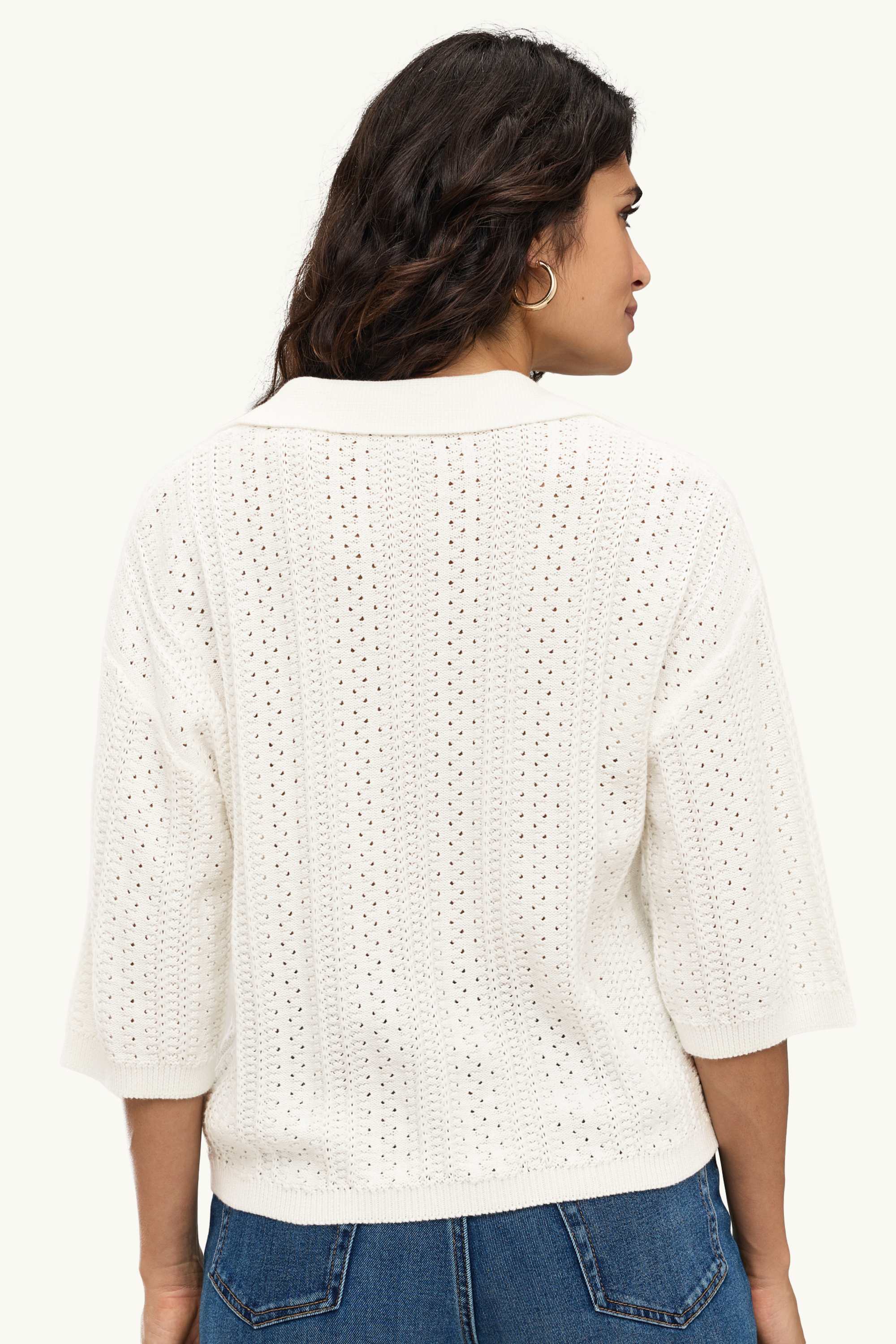 Knitted jumper - short sleeve - textured white