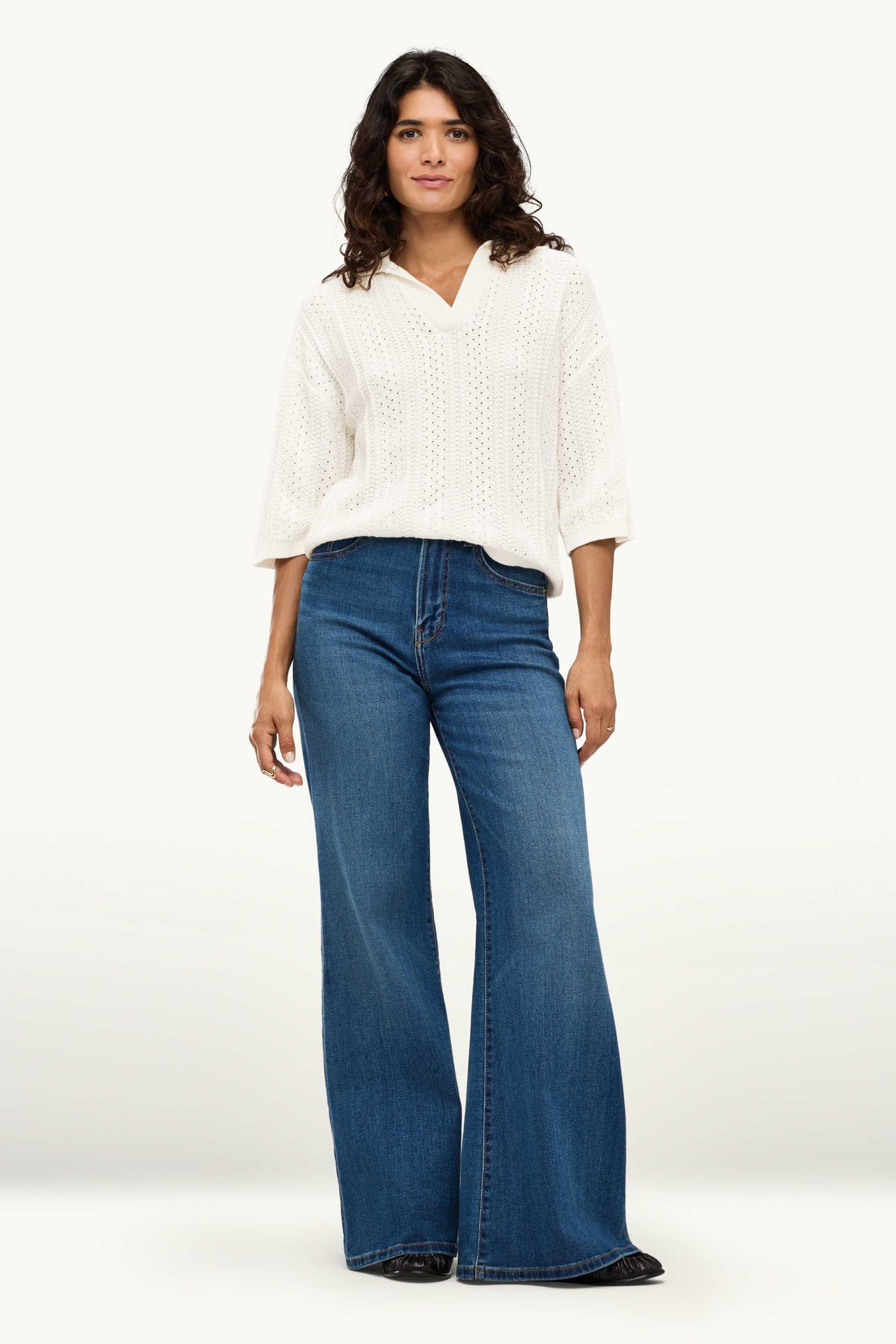 Knitted jumper - short sleeve - textured white