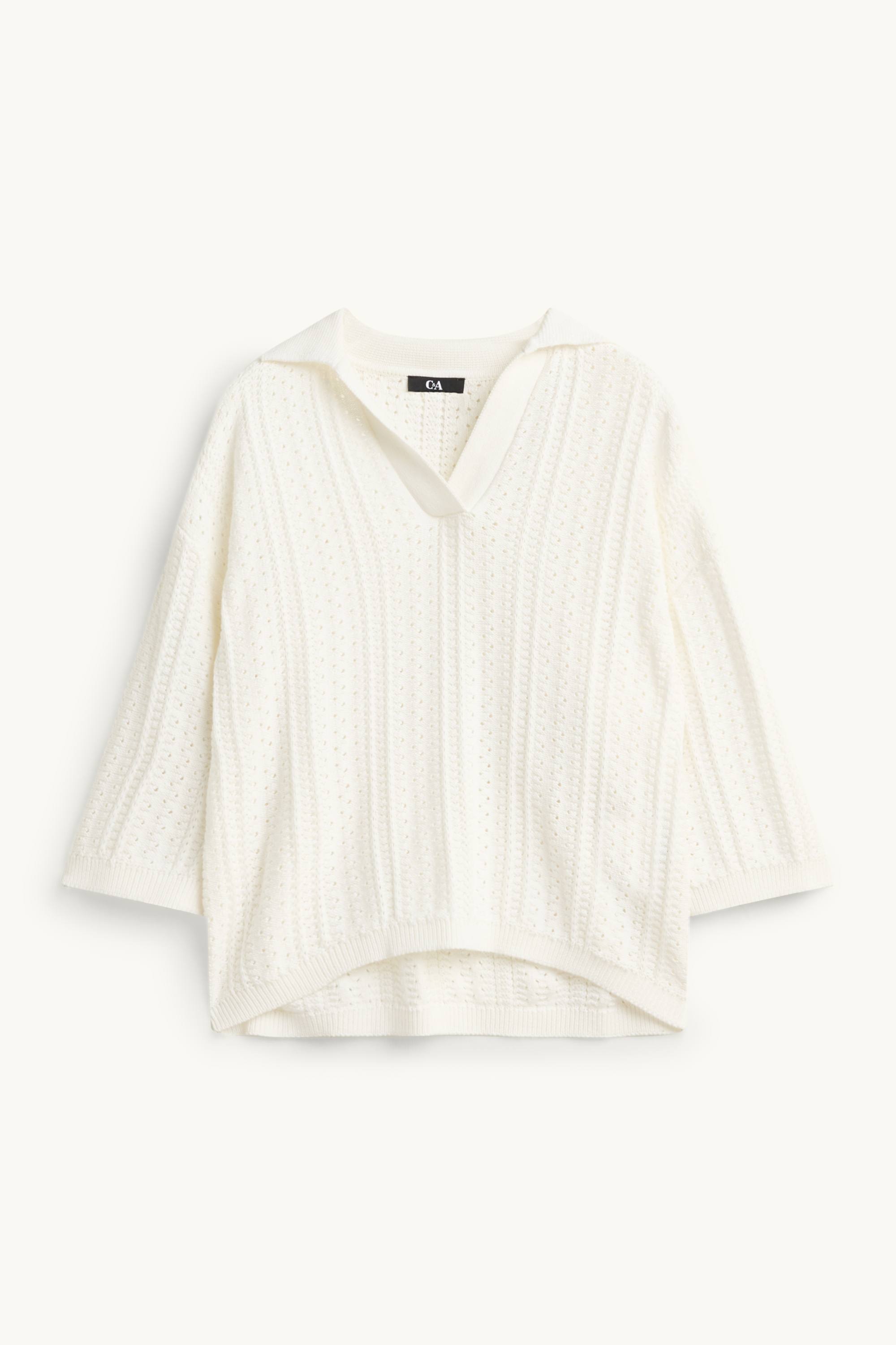 Knitted jumper - short sleeve - textured white