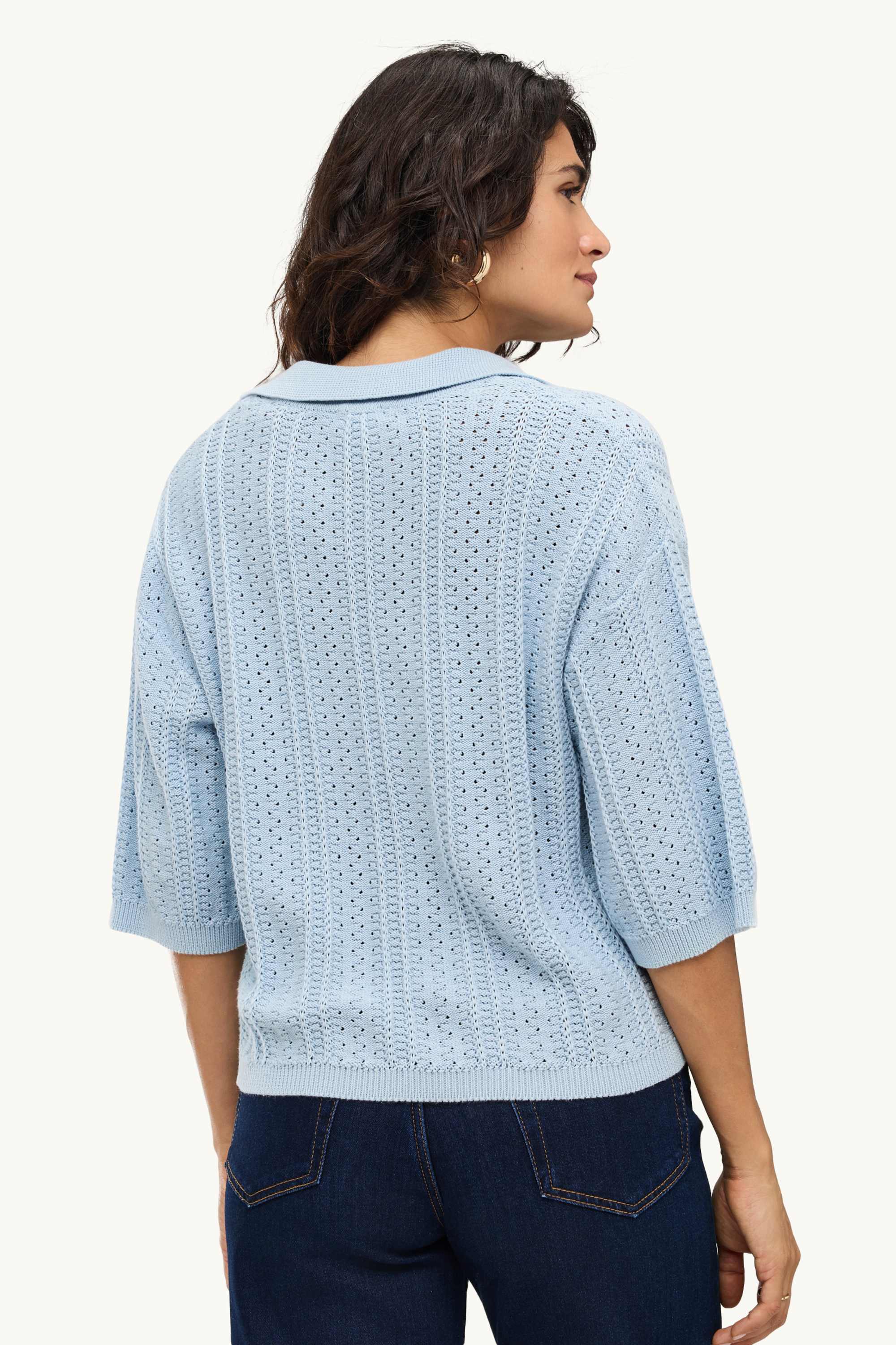 Knitted jumper - short sleeve - textured light blue