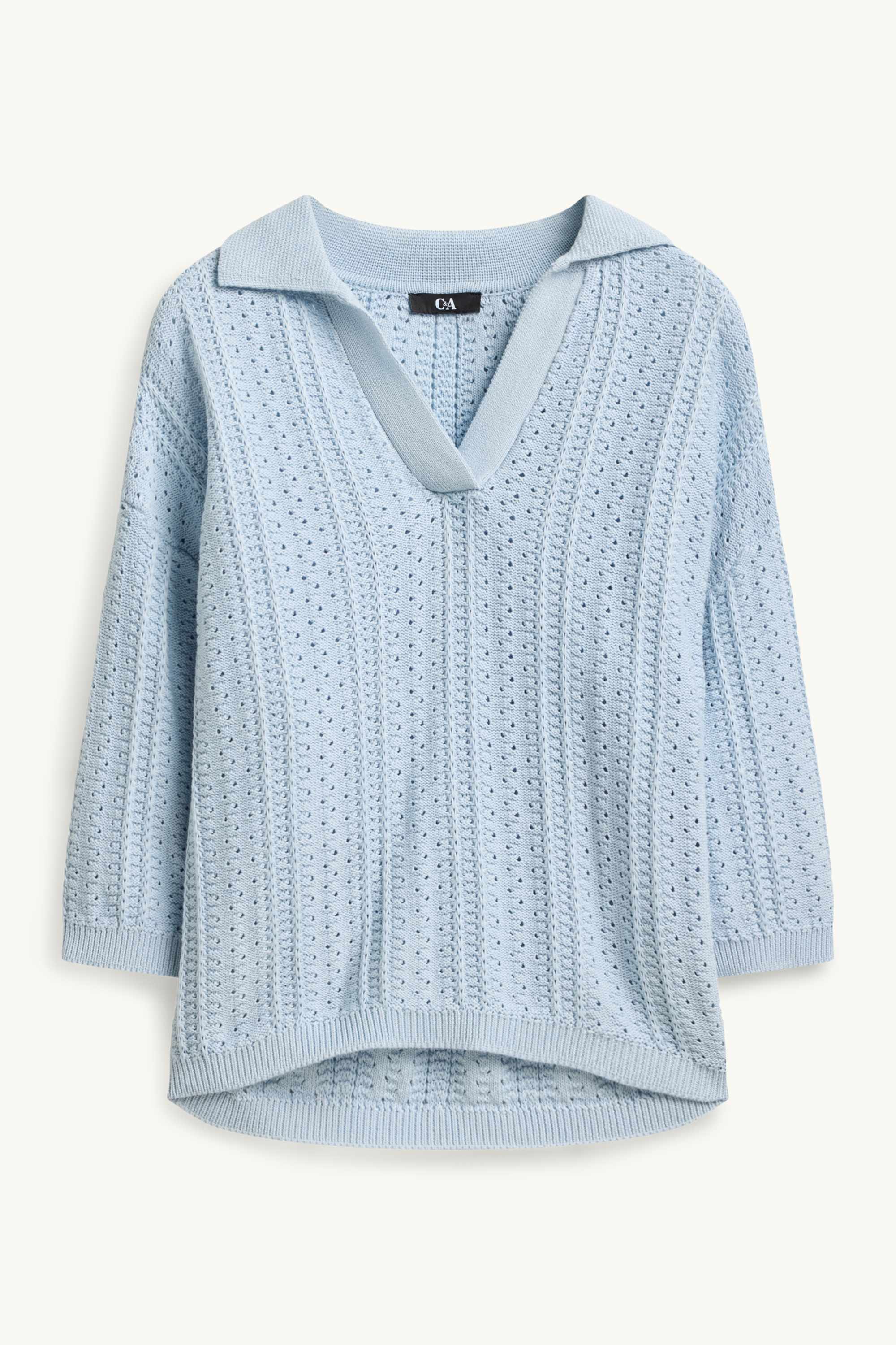 Knitted jumper - short sleeve - textured light blue