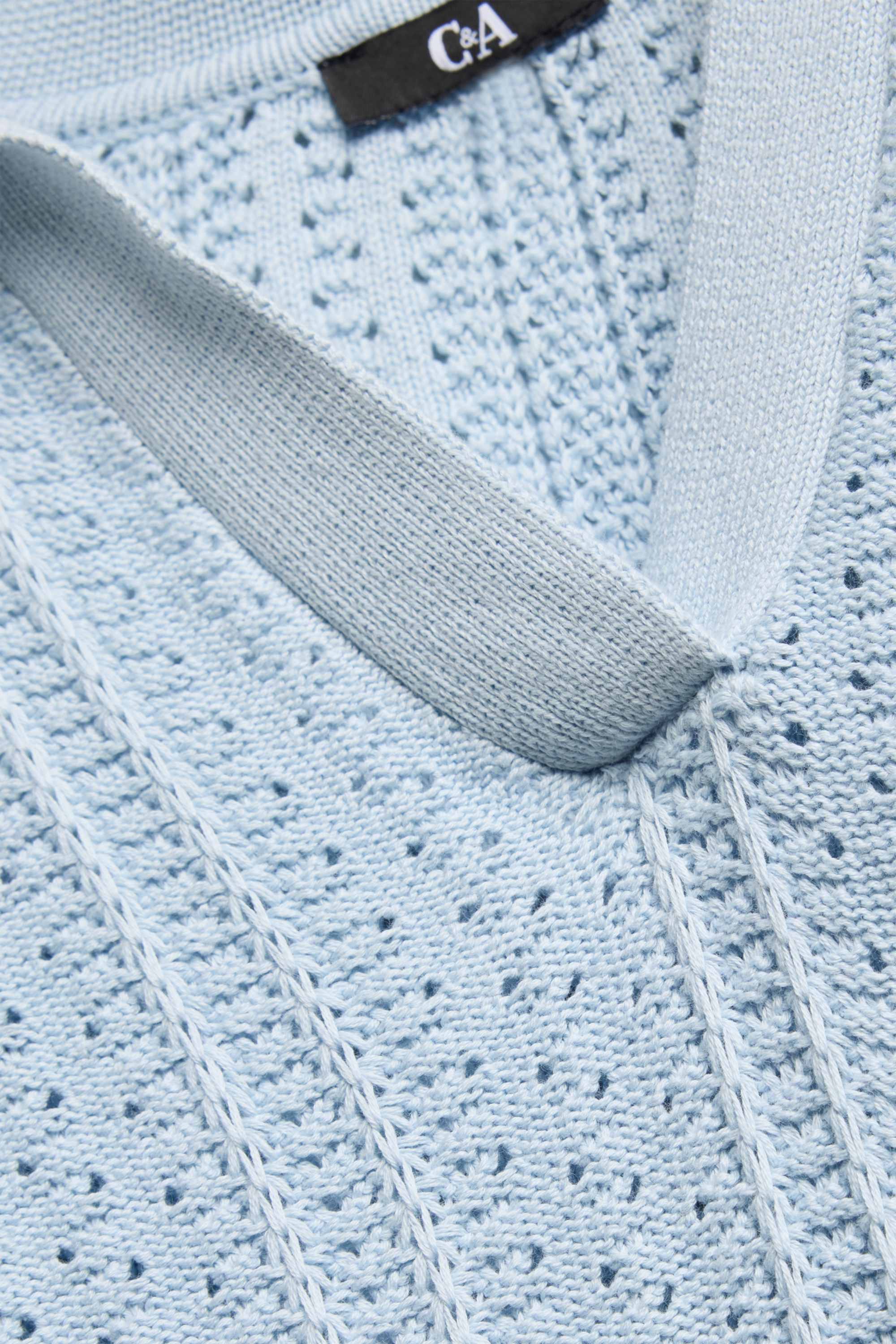 Knitted jumper - short sleeve - textured light blue