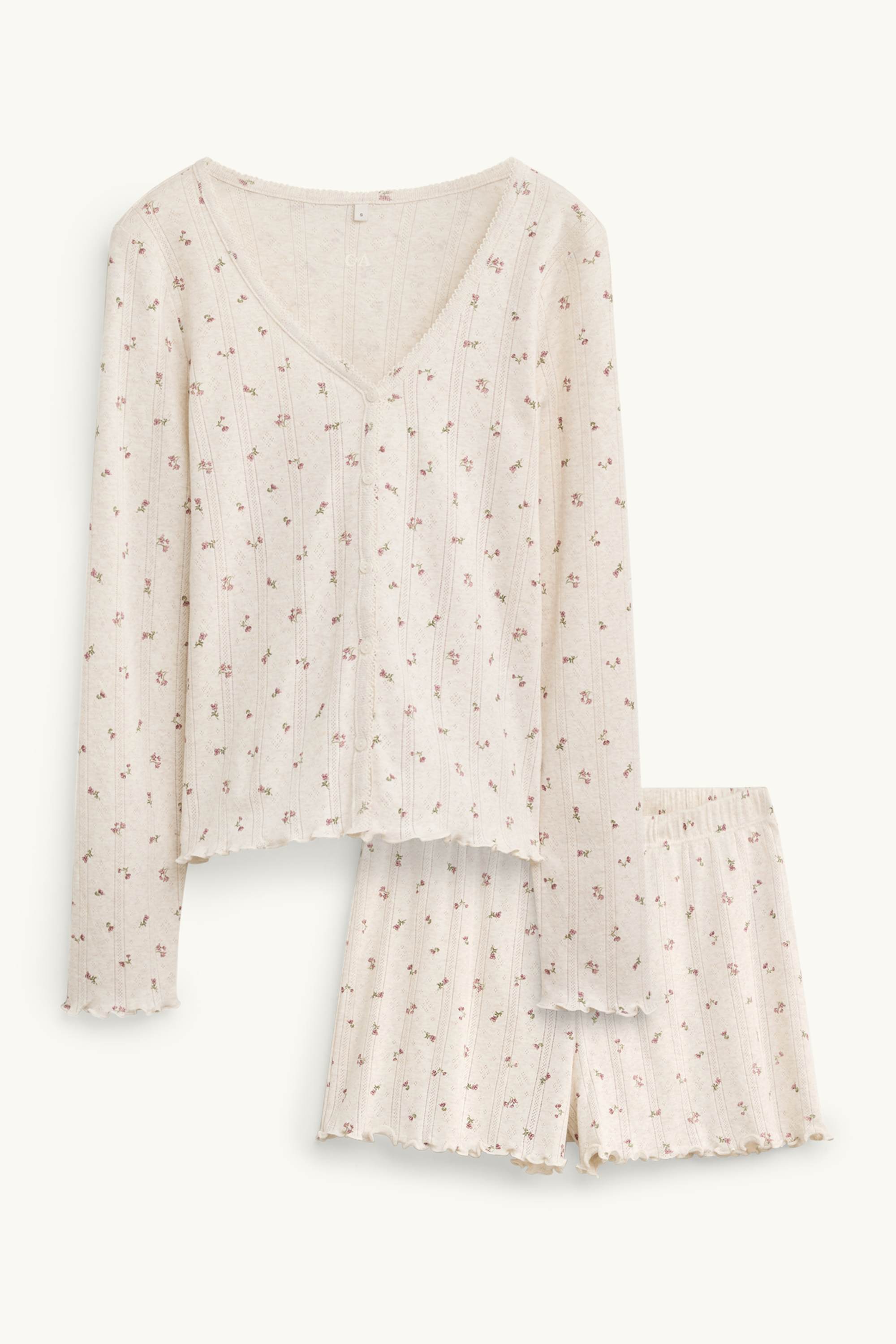 Short pointelle pyjamas - floral creme