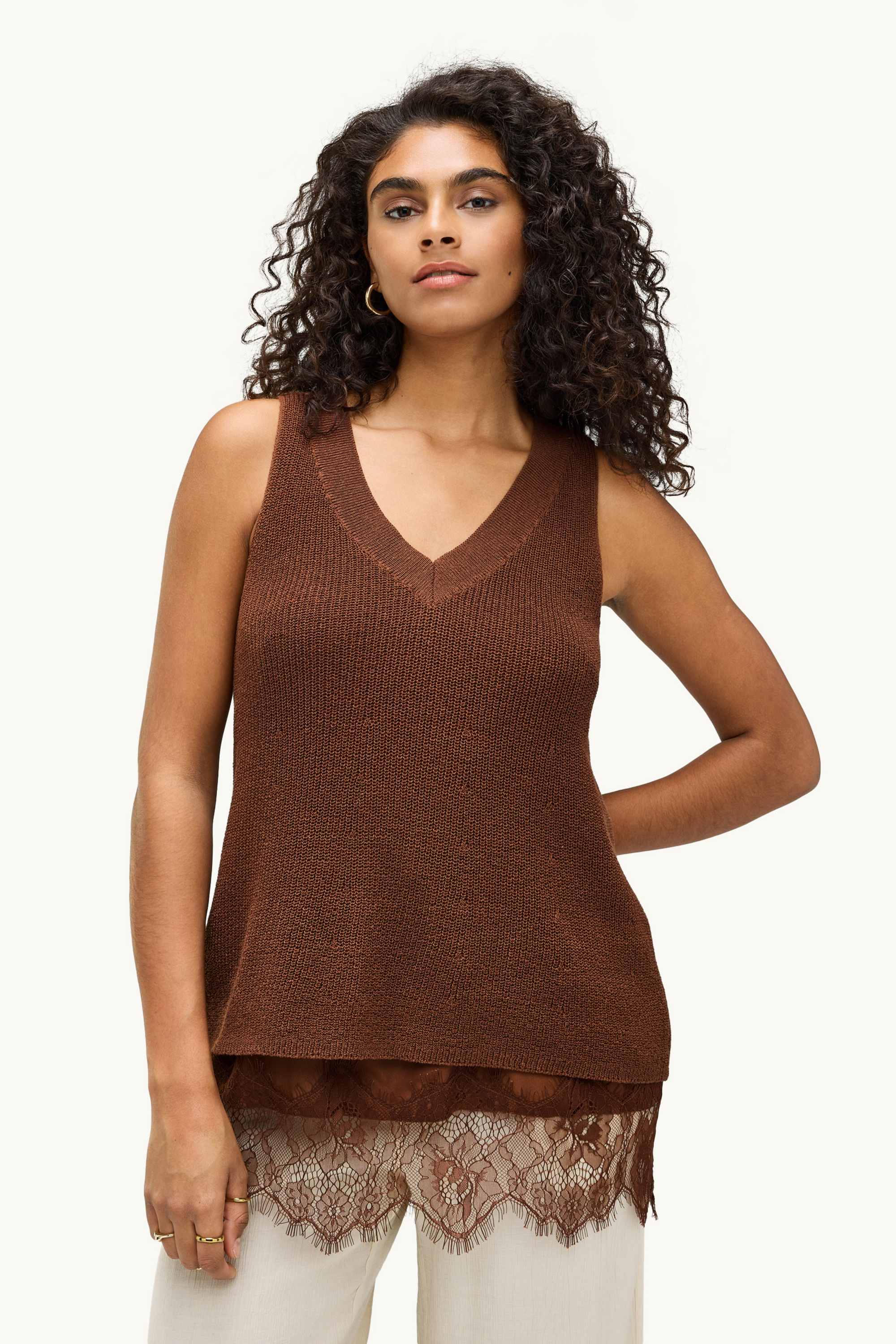 Set - slipover and top - 2 piece brown