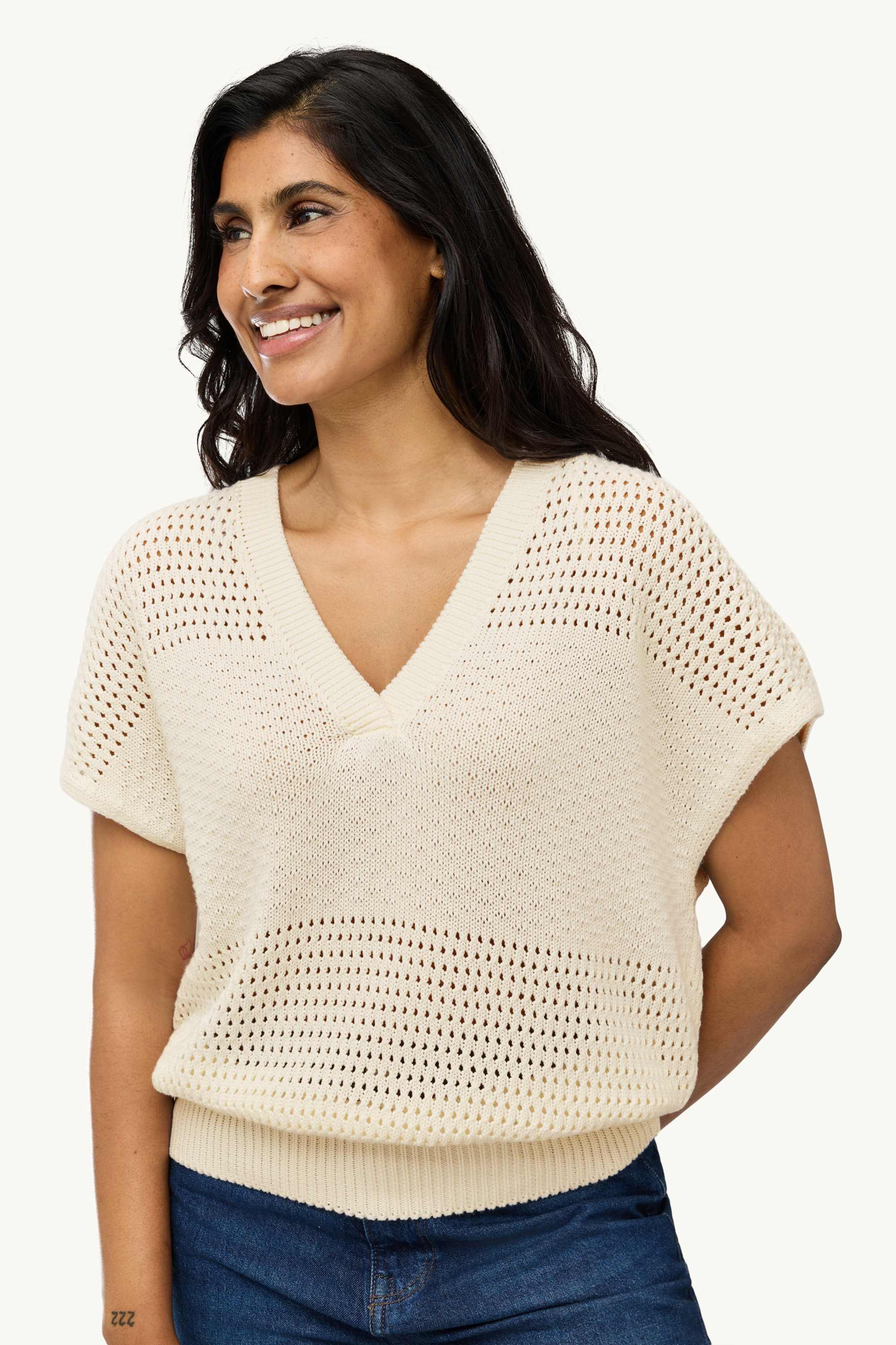 Knitted jumper - short sleeve - textured cremewhite