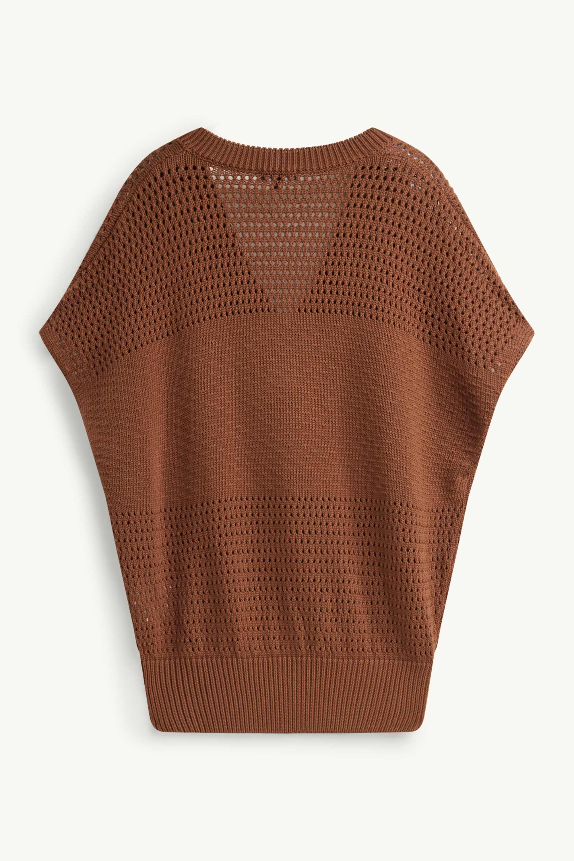 Knitted jumper - short sleeve - textured brown