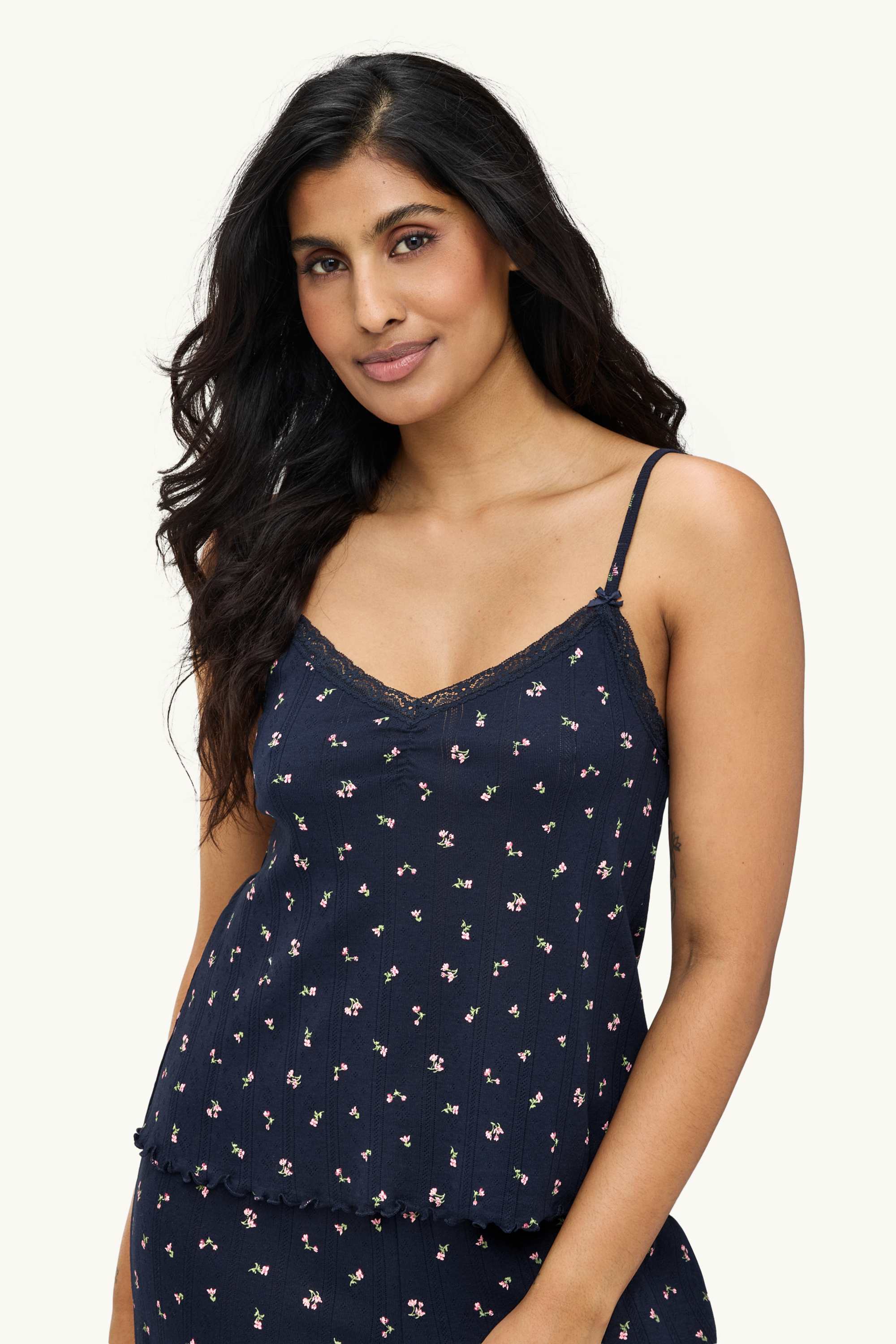 Pointelle pyjamas - floral dark blue