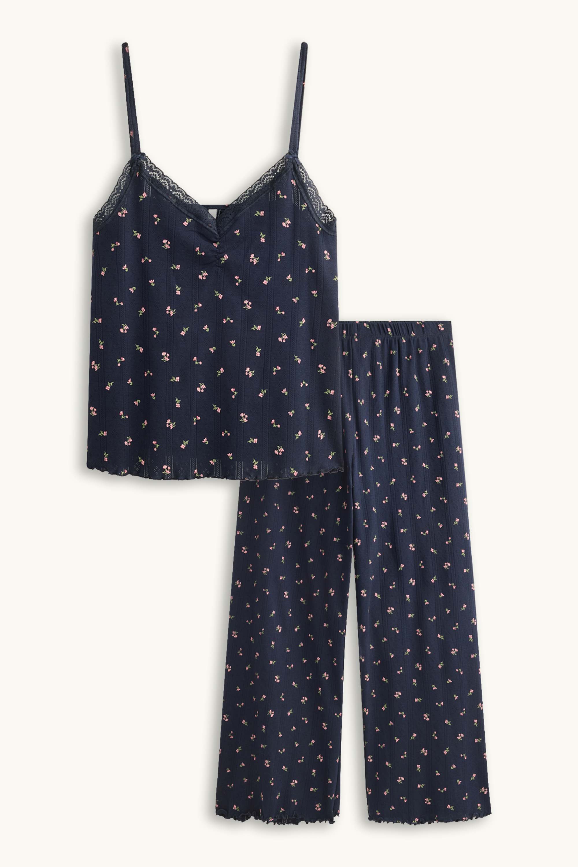 Pointelle pyjamas - floral dark blue