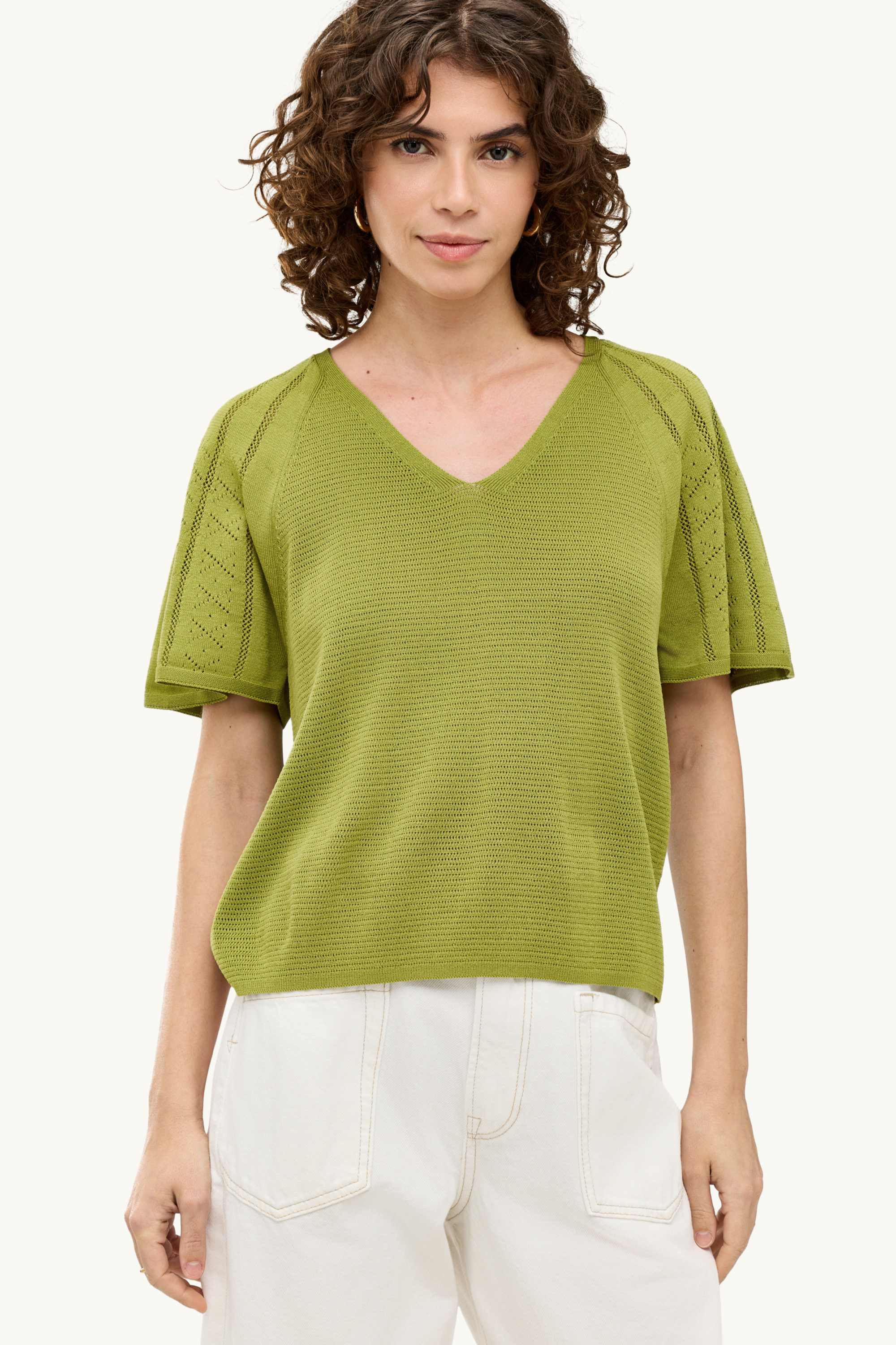 Knitted jumper - short sleeve green