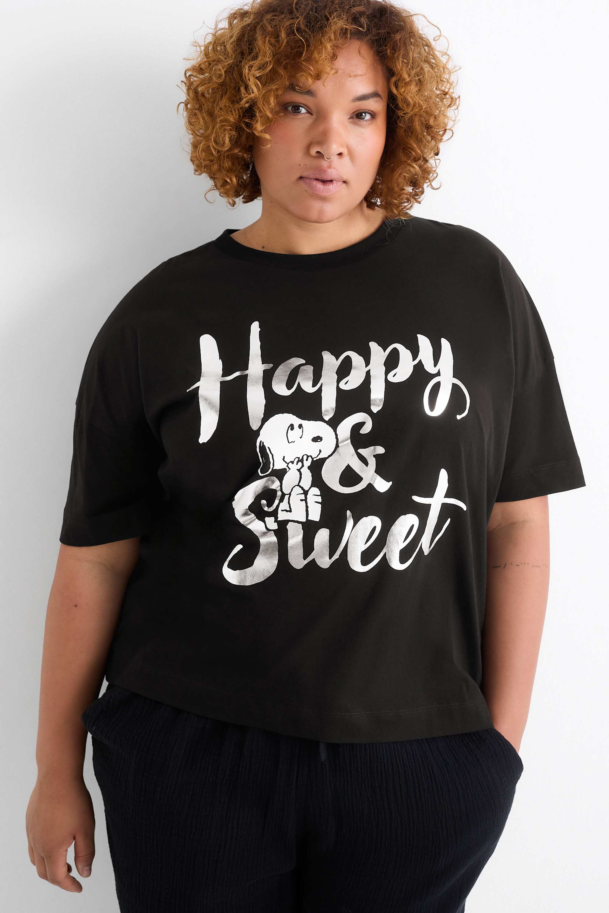 T-shirt - regular fit - shiny - Peanuts black