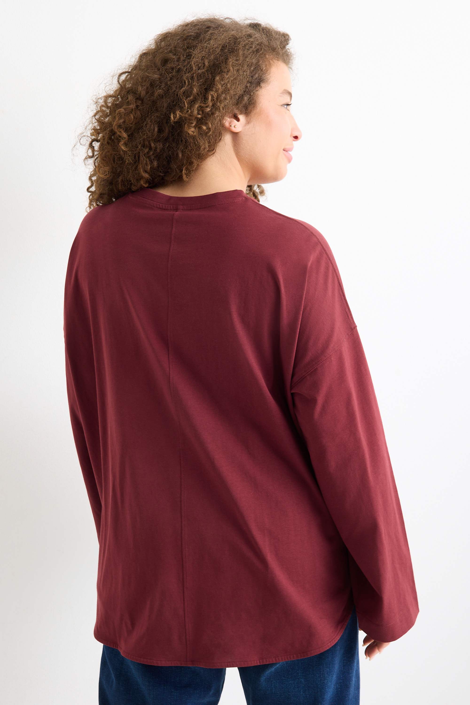 Long sleeve top - relaxed fit dark red