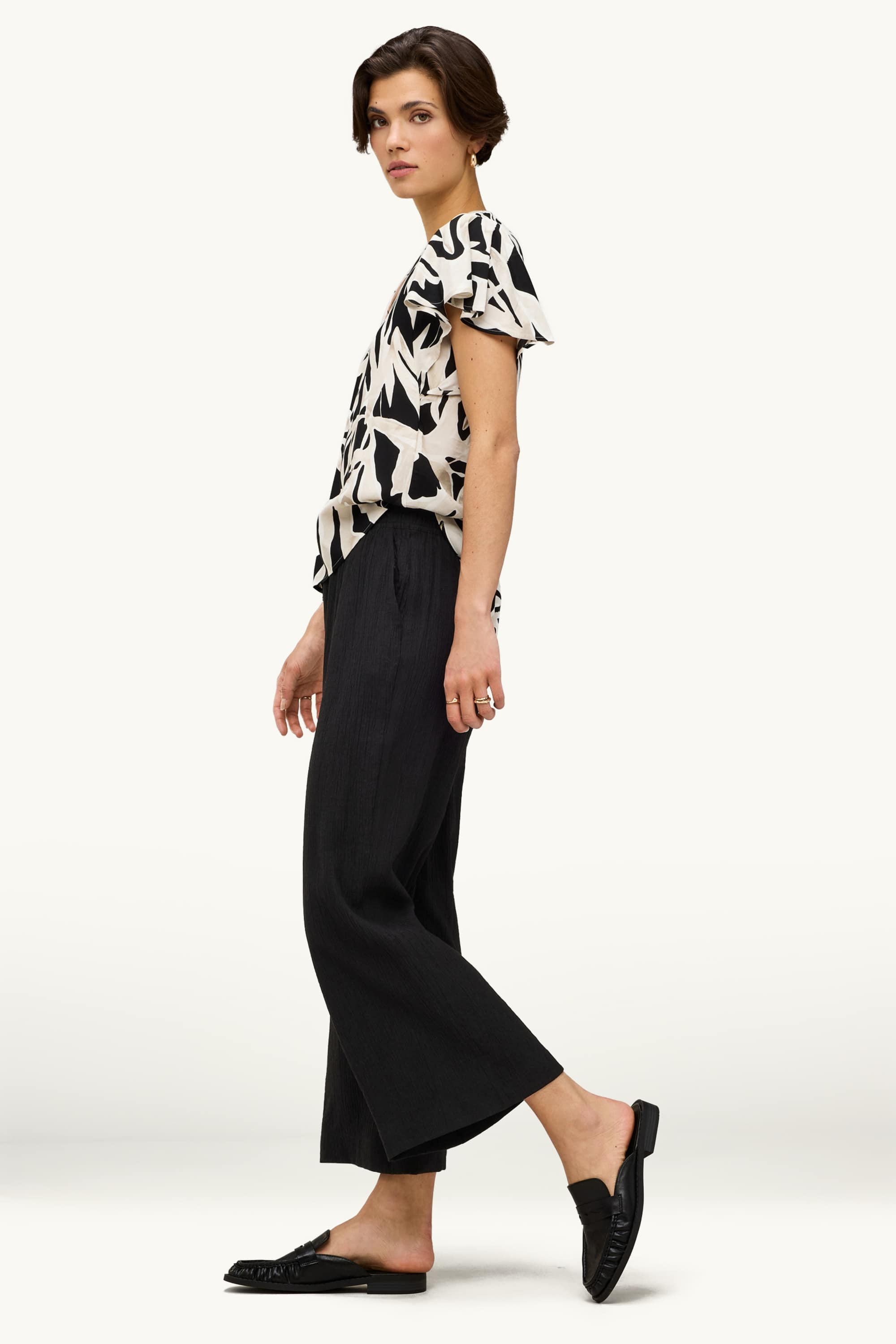 Cropped cloth trousers - high waist - palazzo black