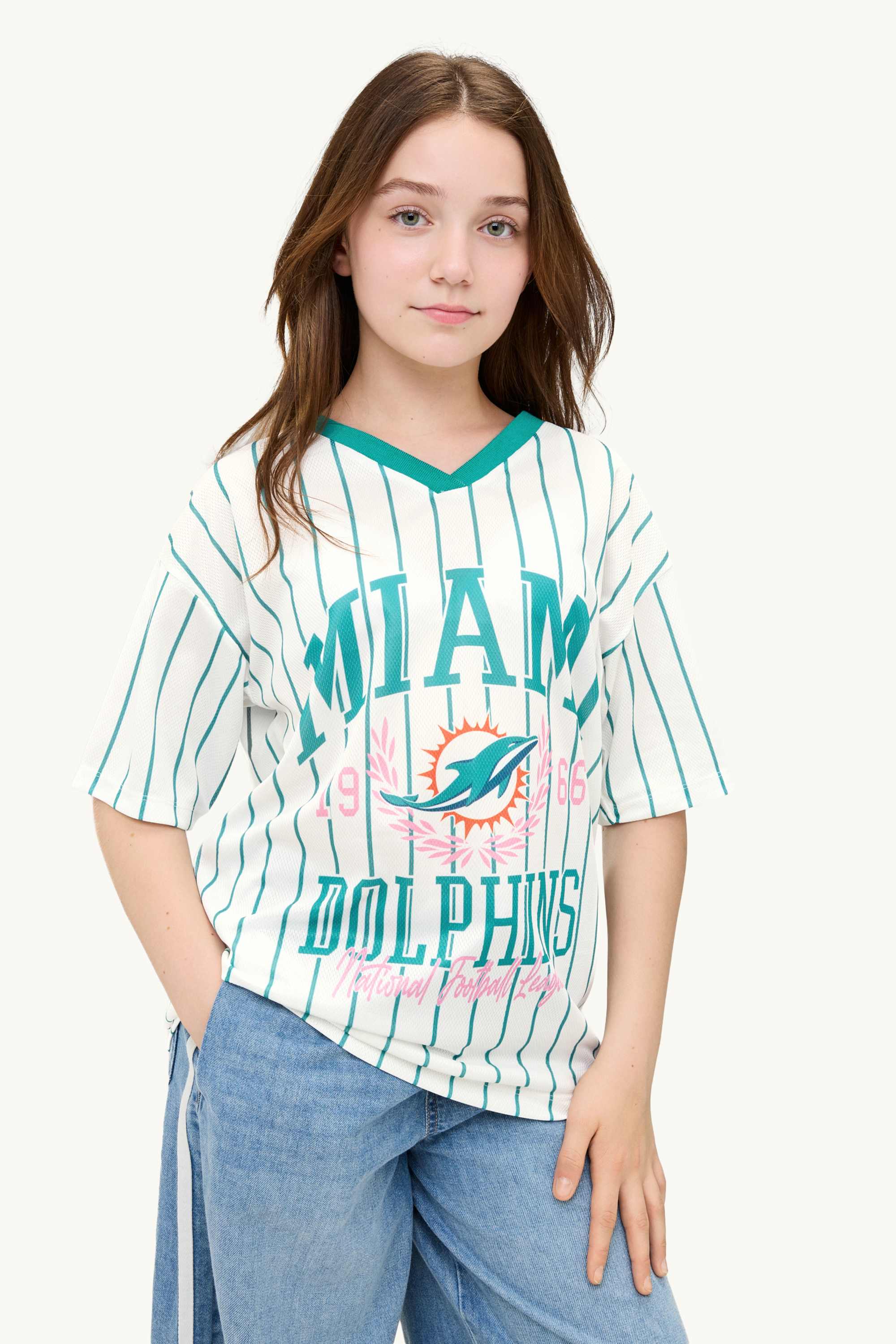 Miami Dolphins - short sleeve T-shirt - striped white / turquoise