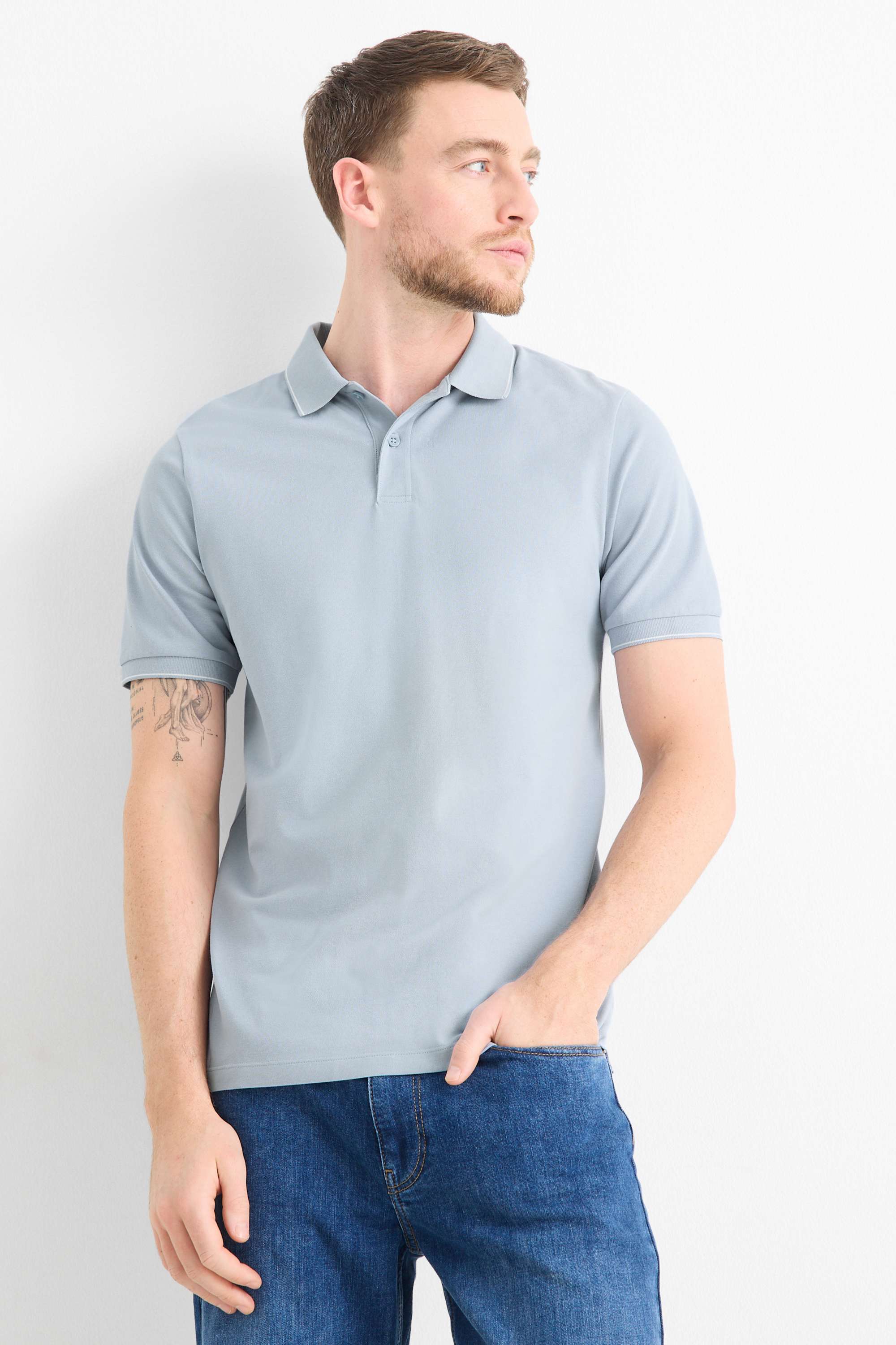 Polo shirt - slim fit light blue
