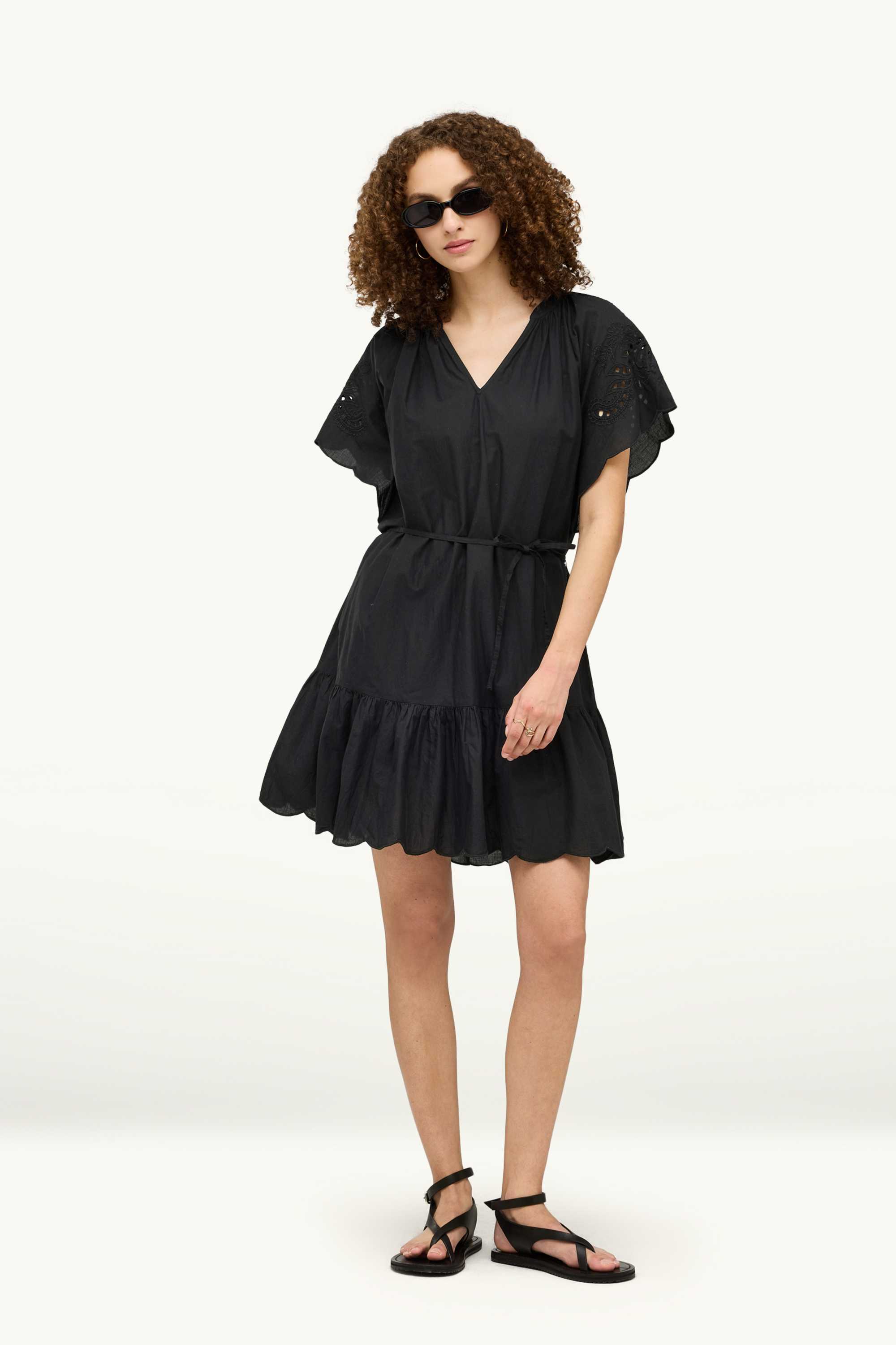 A-line dress with V-neck - broderie anglaise black