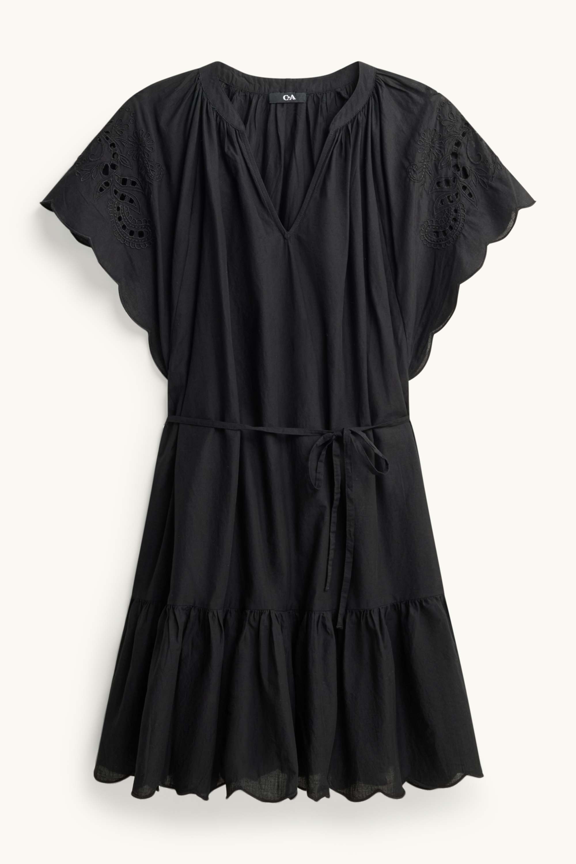 A-line dress with V-neck - broderie anglaise black