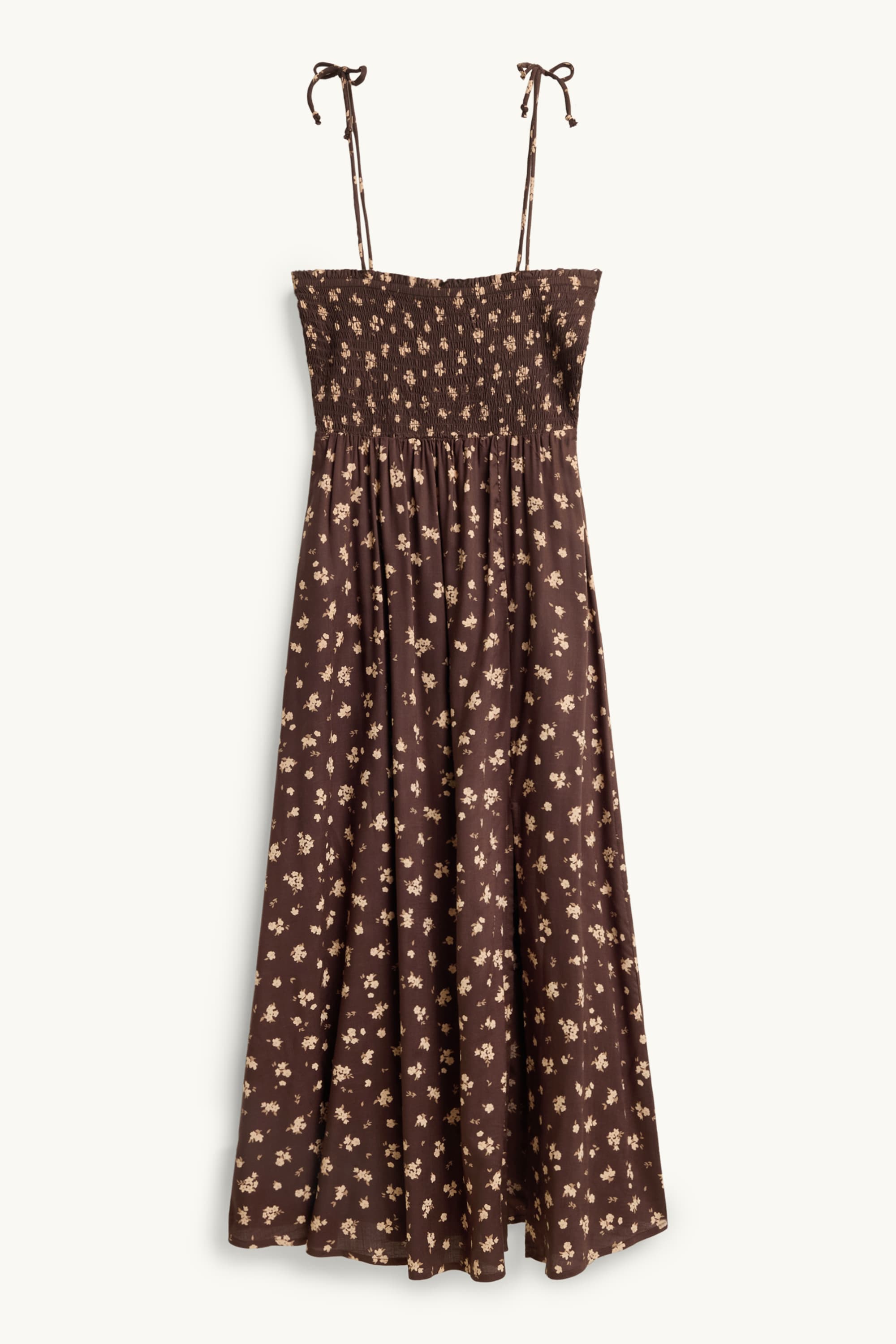 Fit & flare dress - floral - smocked dark brown