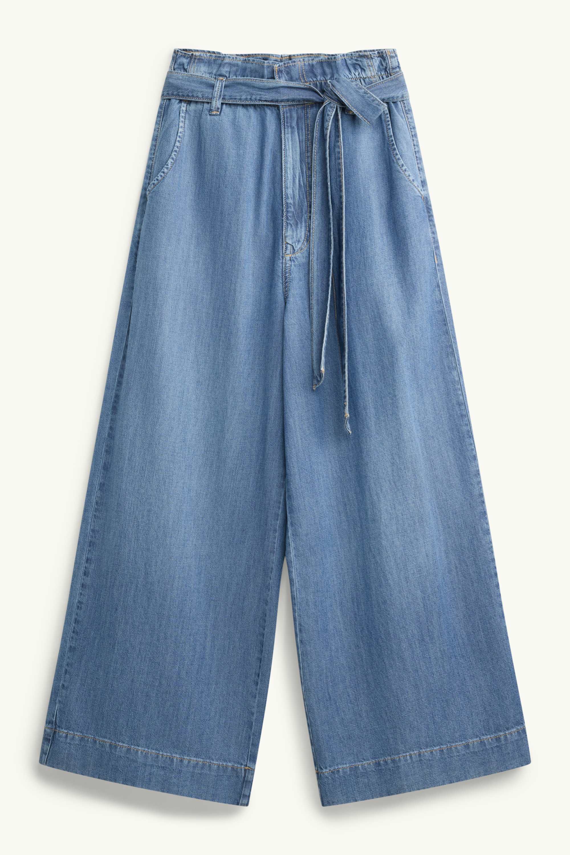 Cropped paper bag jeans - high waist - wide leg blue denim