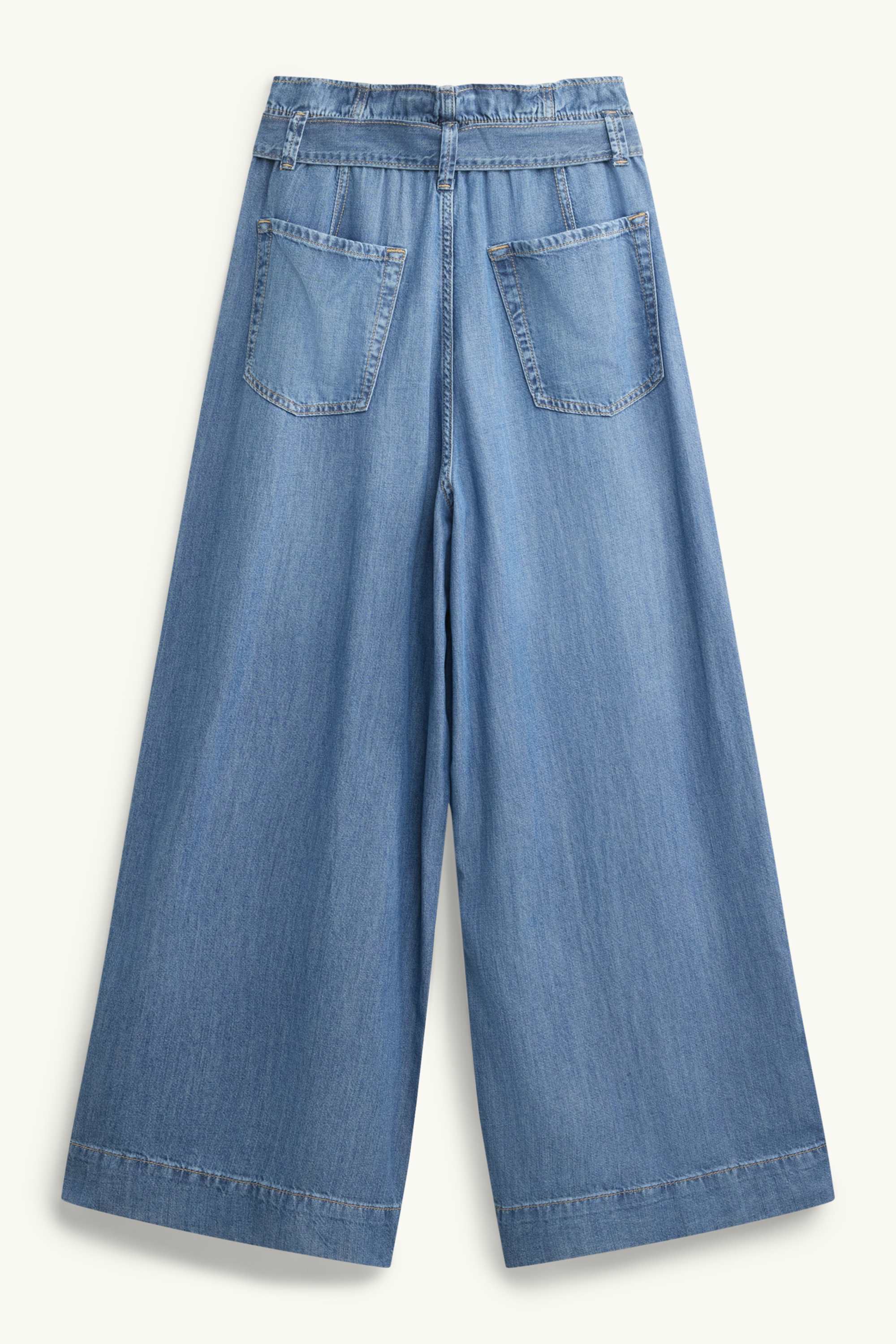 Cropped paper bag jeans - high waist - wide leg blue denim