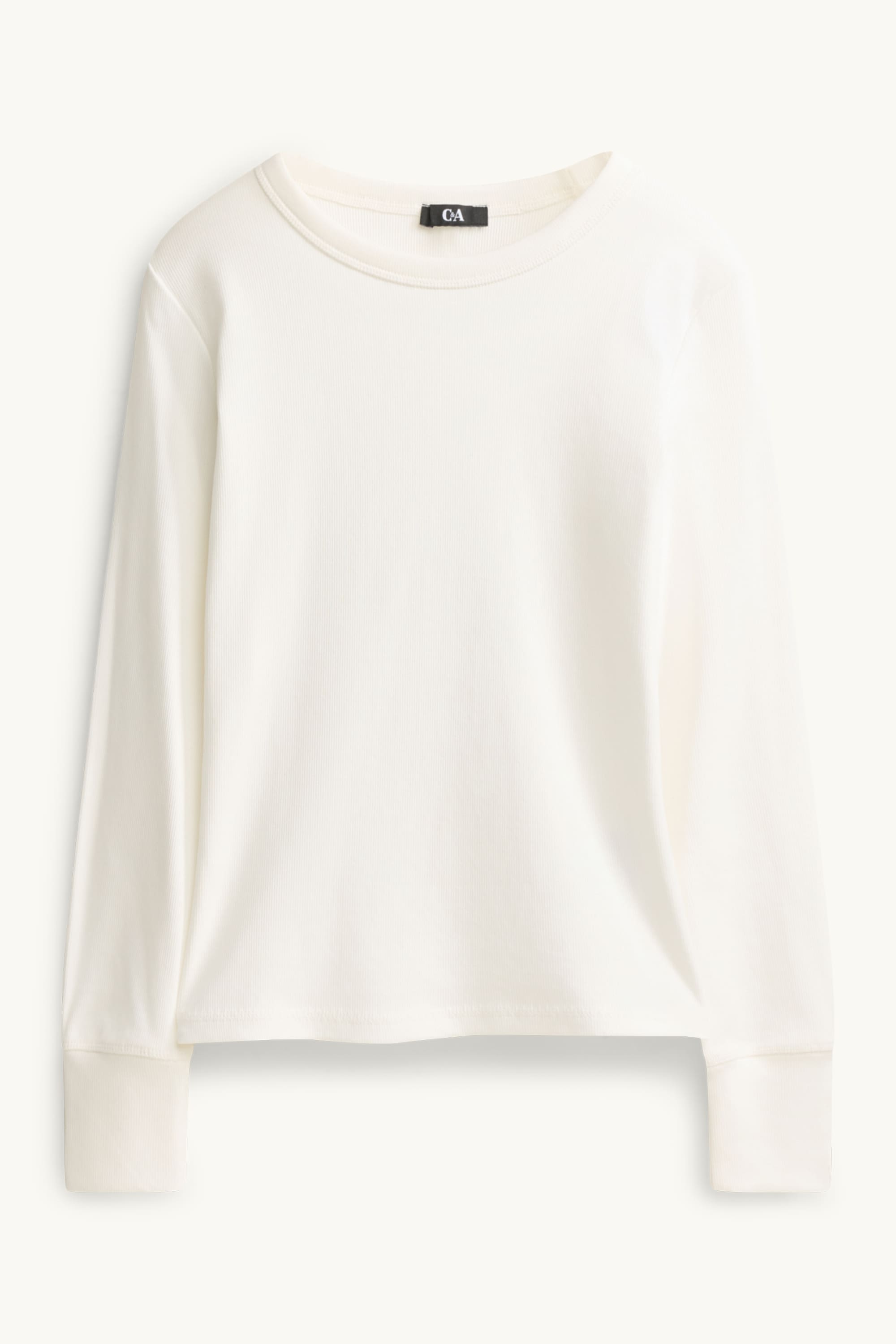 Long sleeve top - slim fit - ribbed white