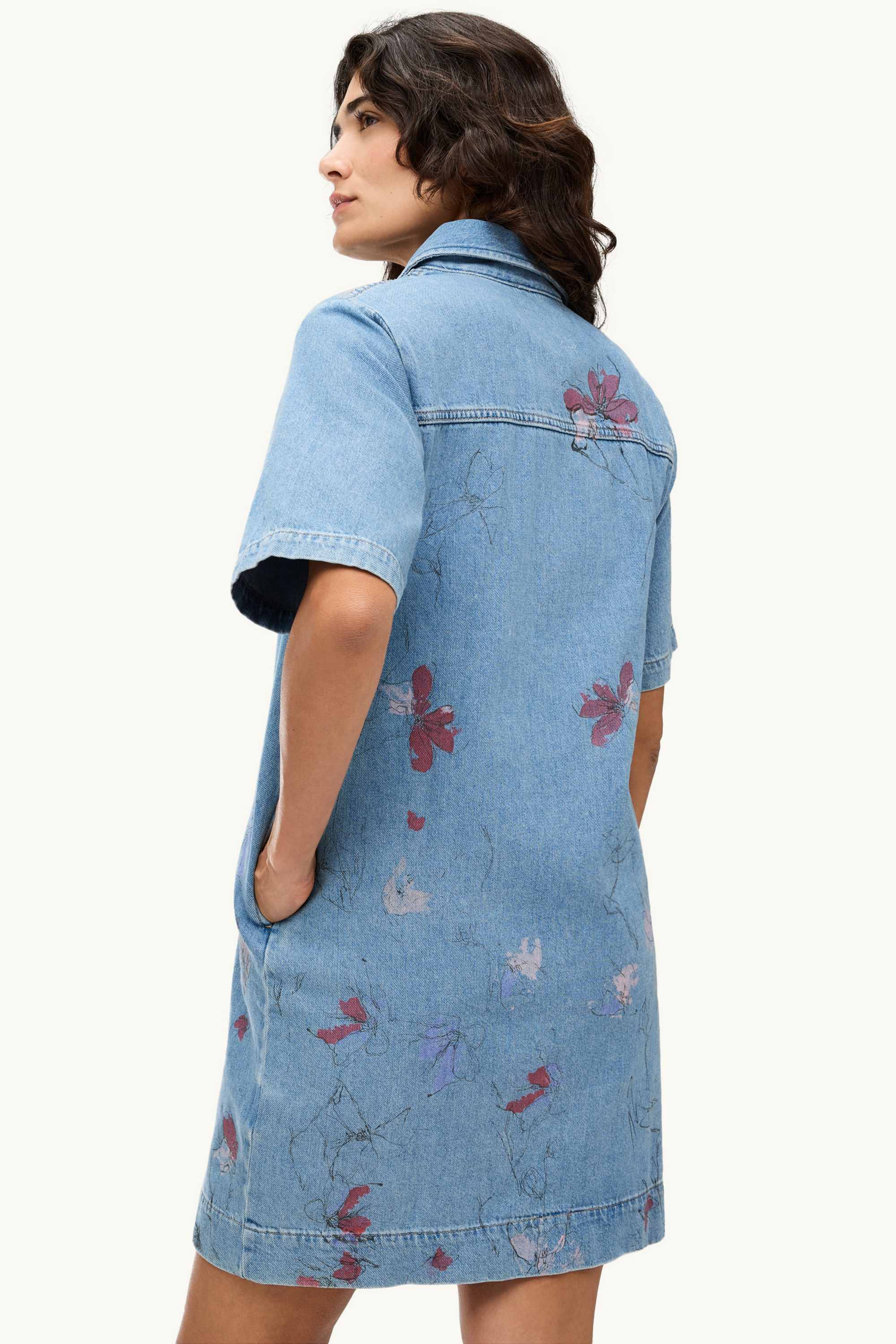Denim dress - floral blue denim