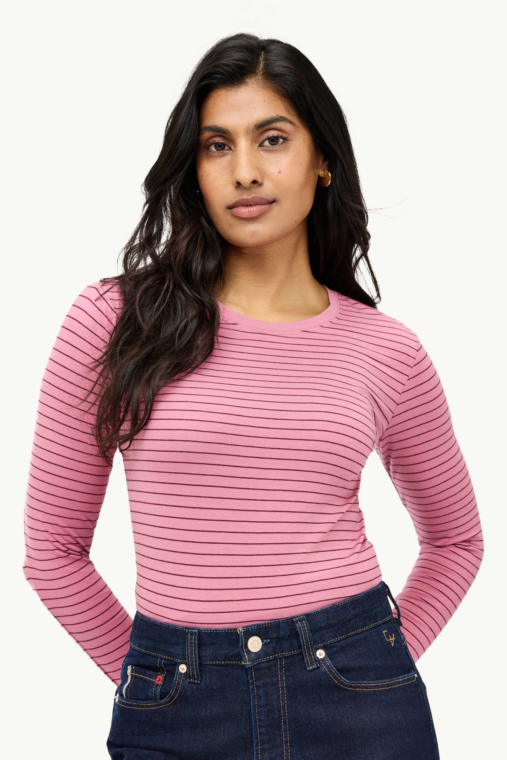 Long sleeve top - slim fit - striped rose / red