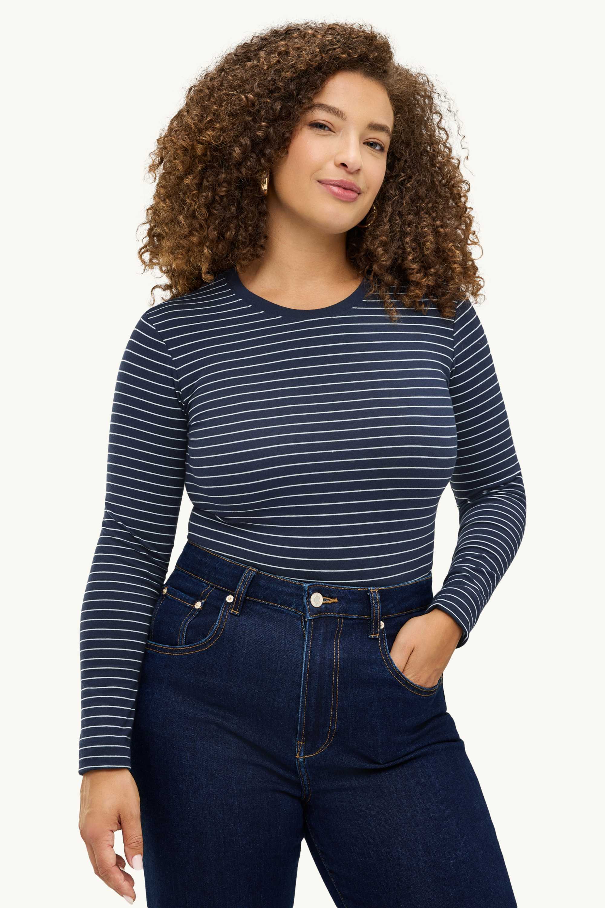 Long sleeve top - slim fit - striped blue / white